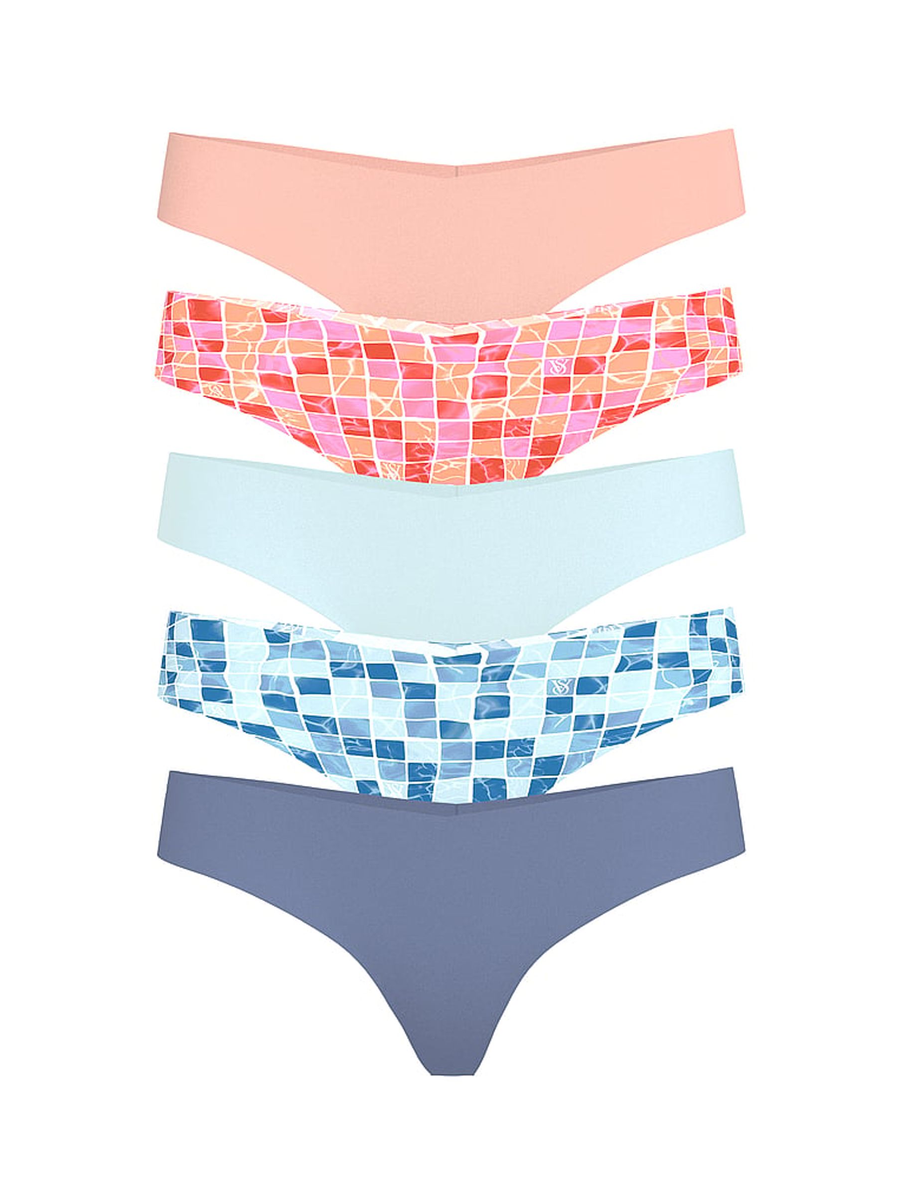 Nude/Pink/Blue Thong 5 Pack Knickers - Image 1 of 2