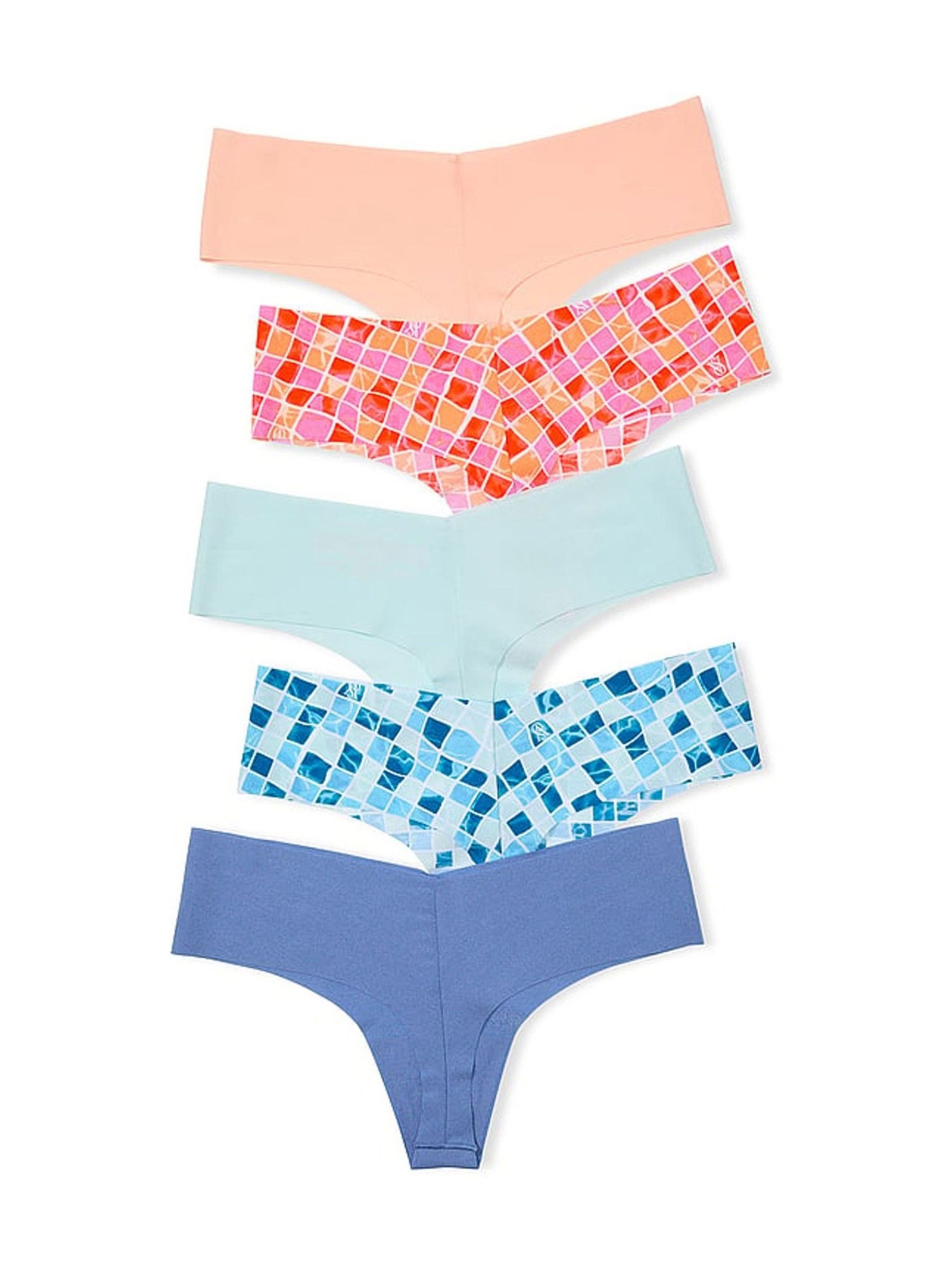 Nude/Pink/Blue Thong 5 Pack Knickers - Image 2 of 2
