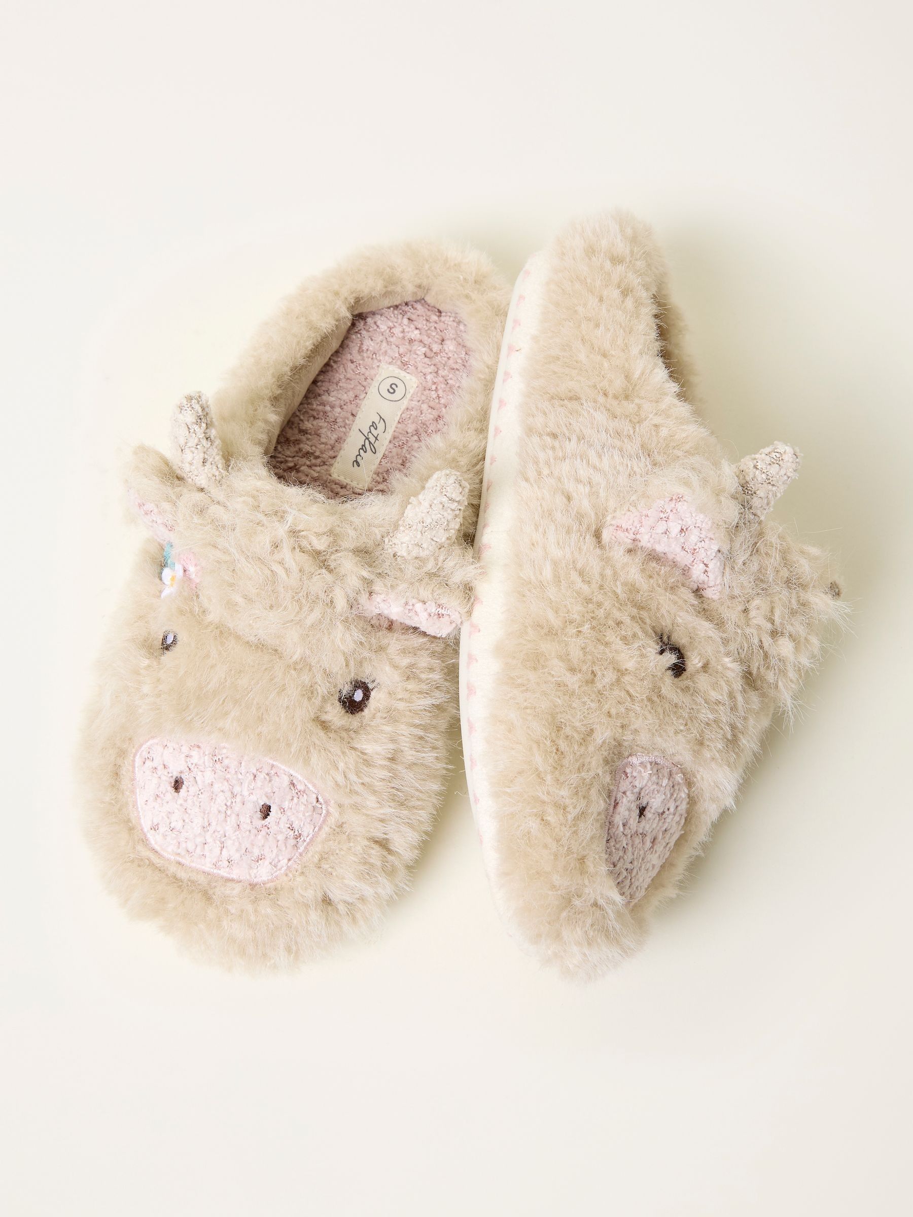 Hettie Natural Highland Cow Novelty Slippers FatFace