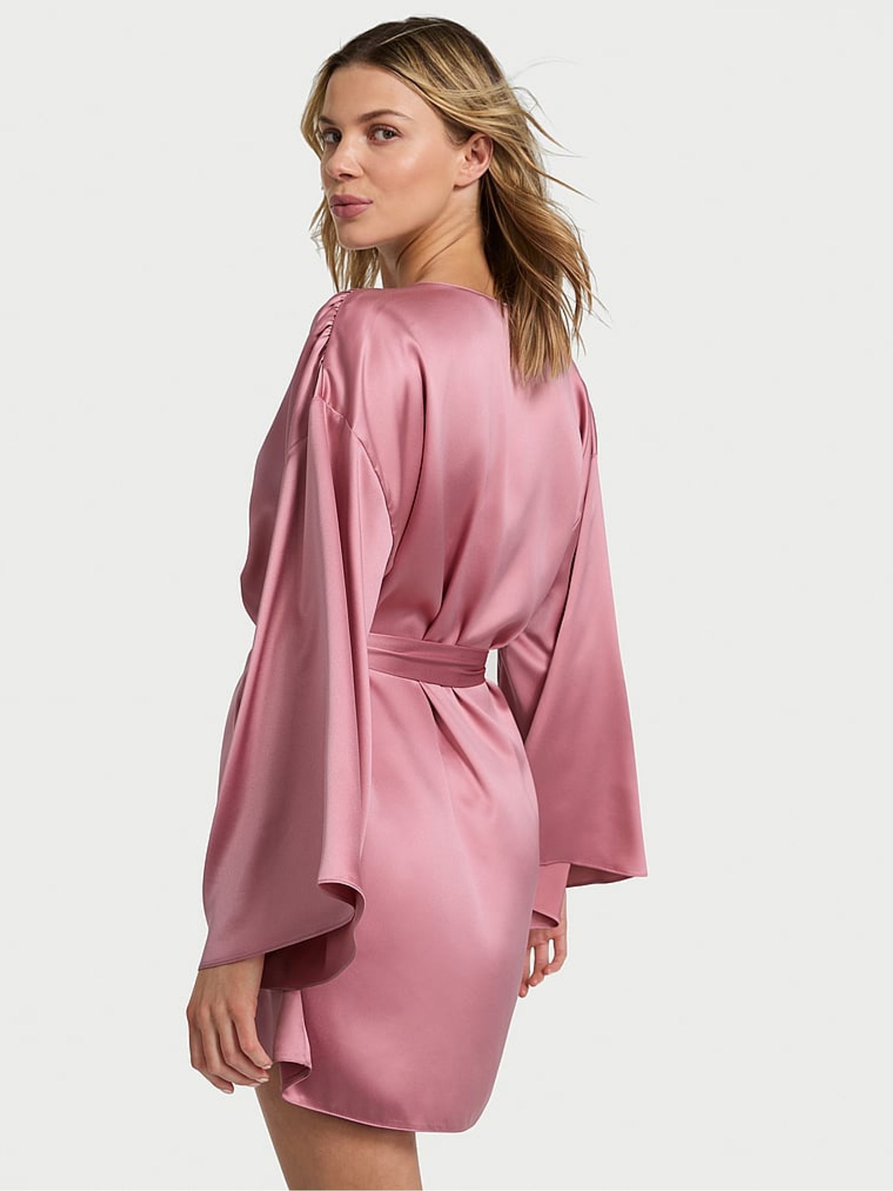 Dusk Mauve Pink Satin Short Robe - Image 2 of 2