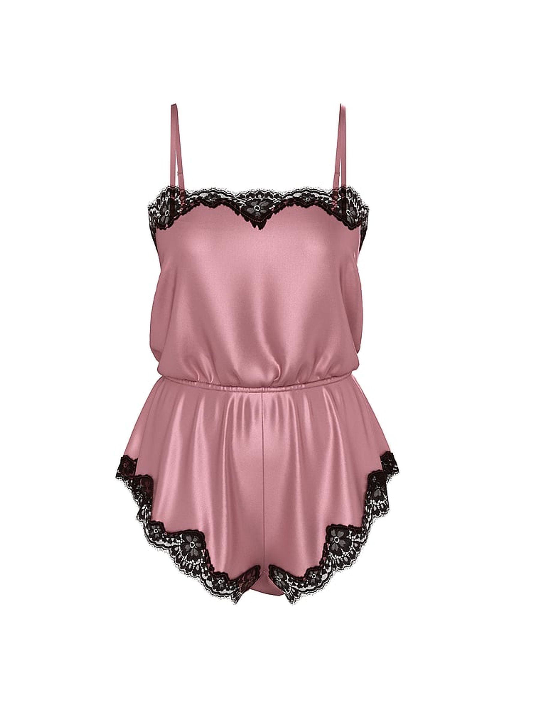 Pink Rose Satin Lace-Trim Playsuit - Image 1 of 2