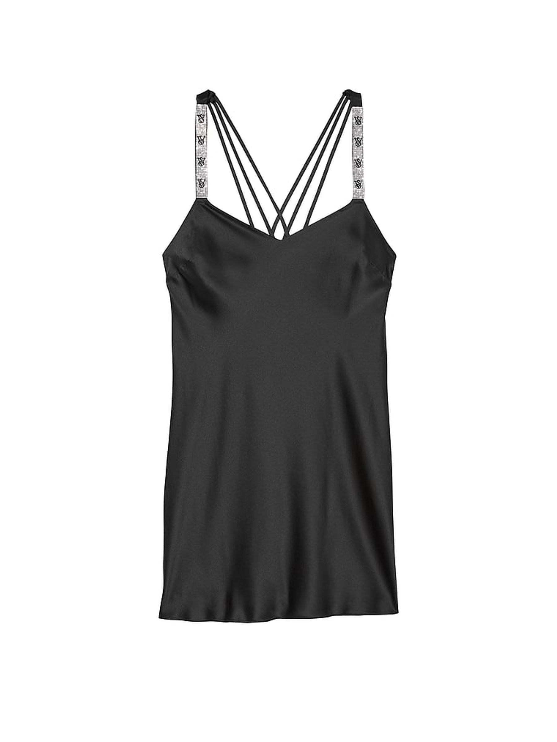 Black Shine Strappy Back Satin Slip Dress - Image 3 of 3