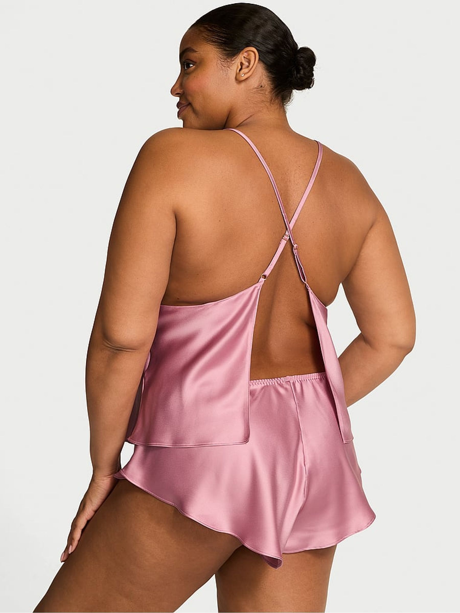 Dusk Mauve Pink Satin Open Back Cami Set - Image 2 of 2
