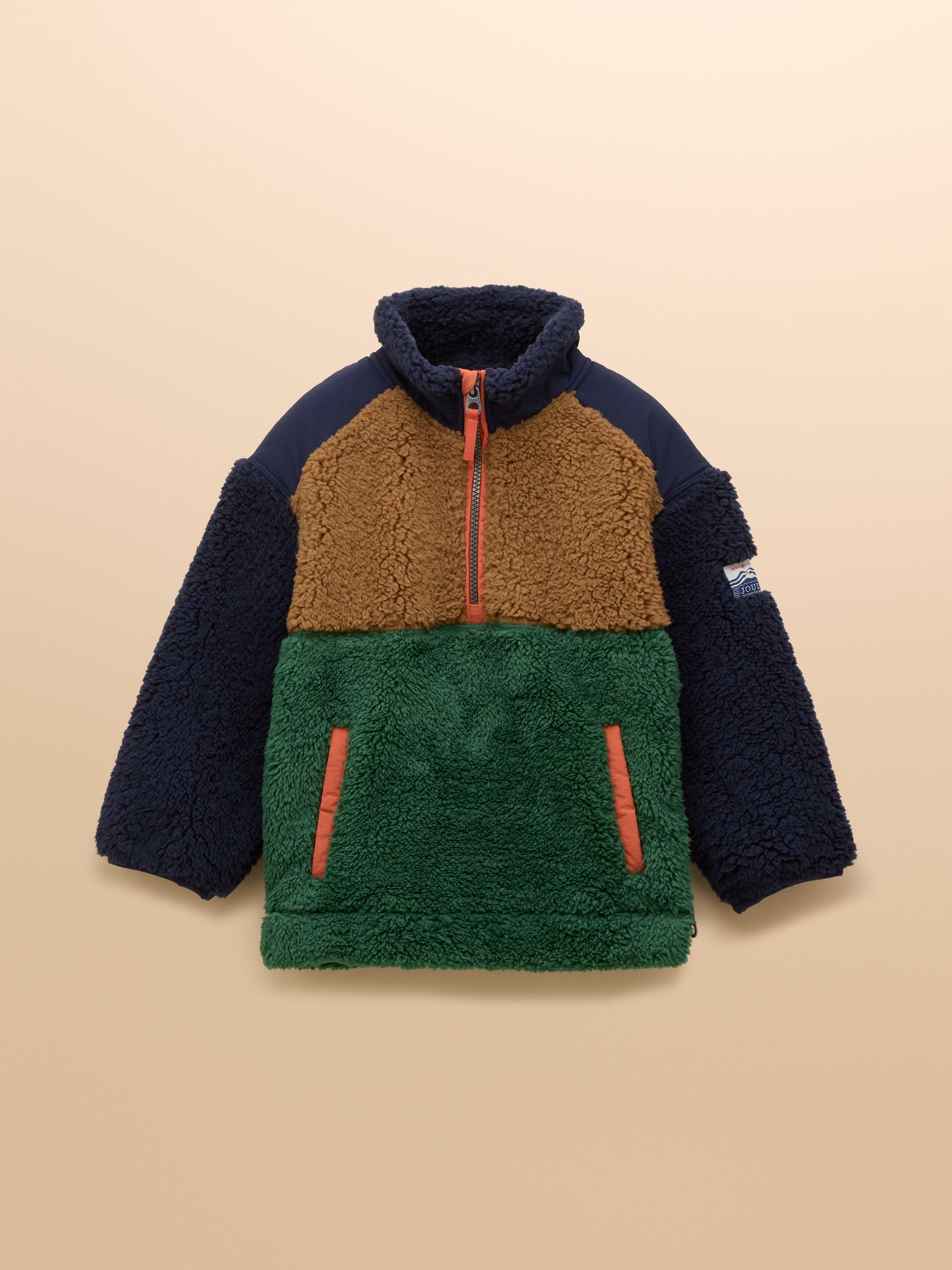 Boys' Billy Green and Tan Colourblock Quarter Zip Fleece - Image 1 of 4 Boys' Billy Green and Tan Colourblock Quarter Zip Fleece - Image 1 of 4