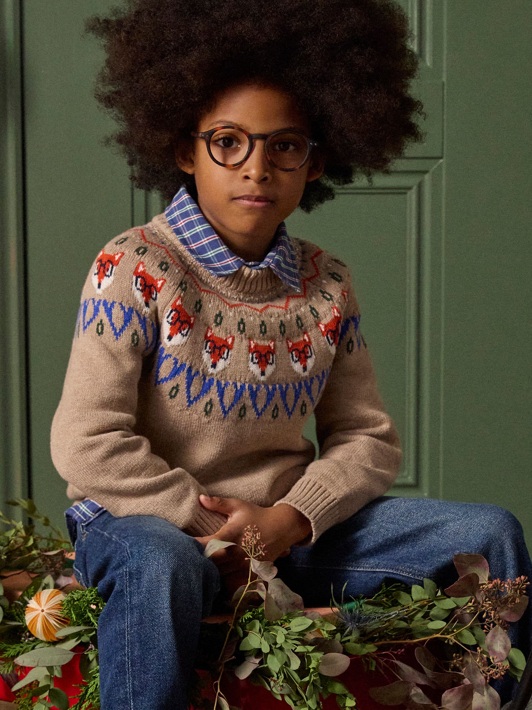 Boys' Fair Isle Oatmeal Jonty Fox Knit Jumper - Image 1 of 6