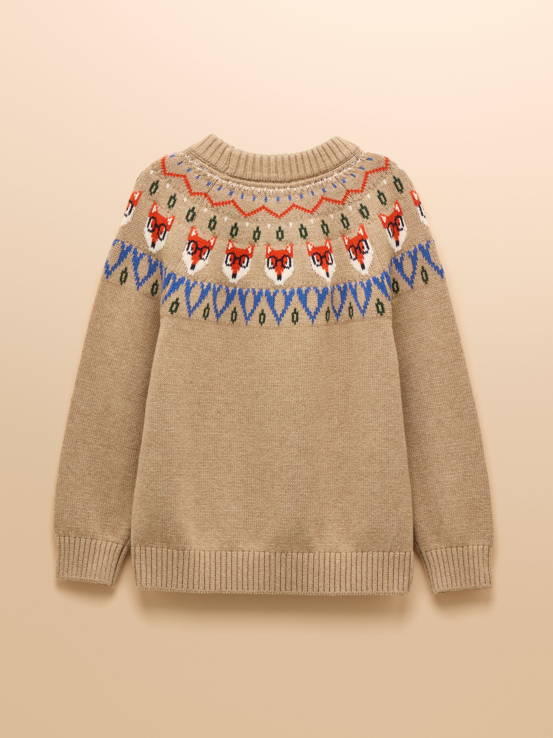 Boys' Fair Isle Oatmeal Jonty Fox Knit Jumper - Image 4 of 6