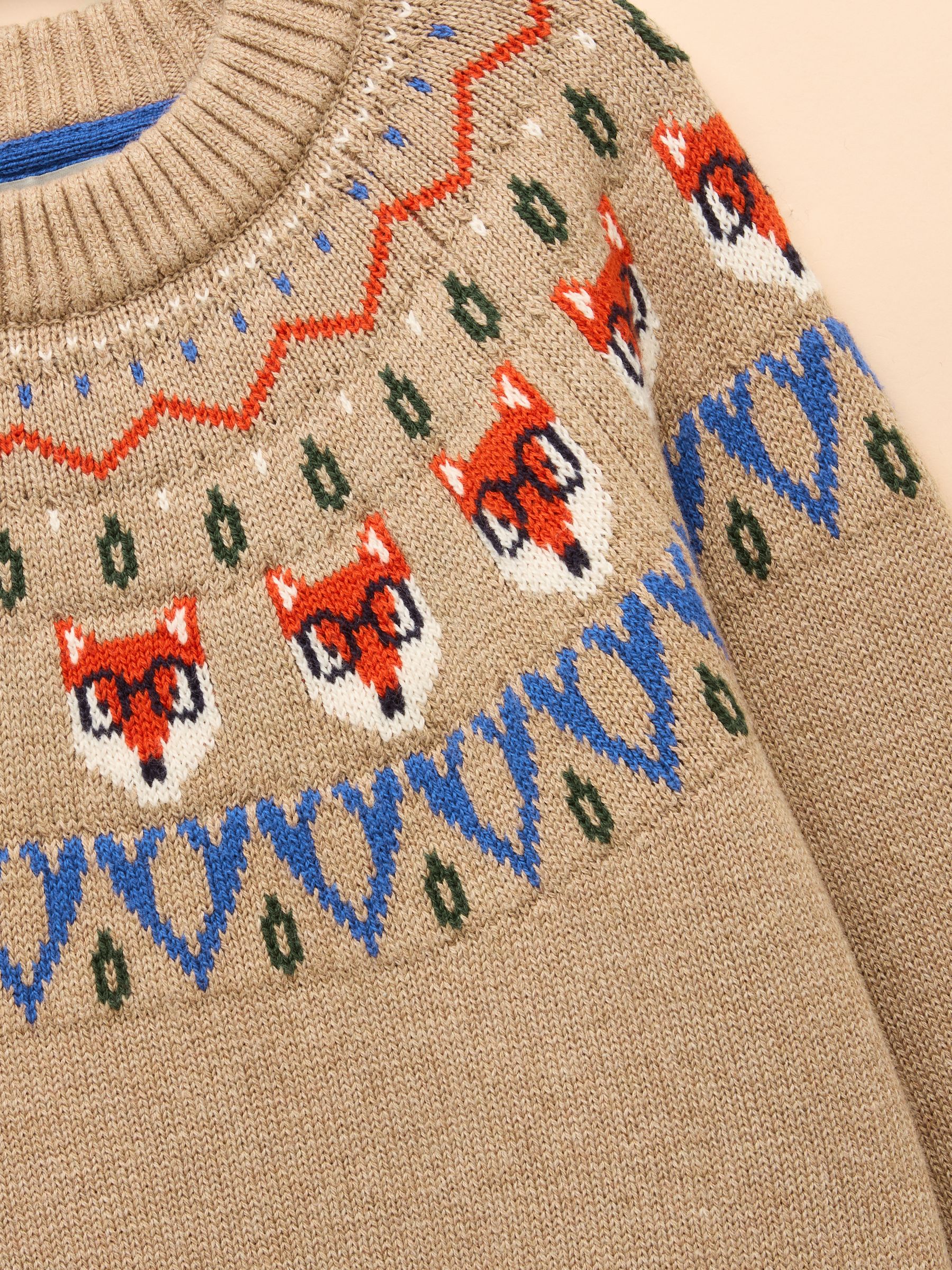 Boys' Fair Isle Oatmeal Jonty Fox Knit Jumper - Image 5 of 6