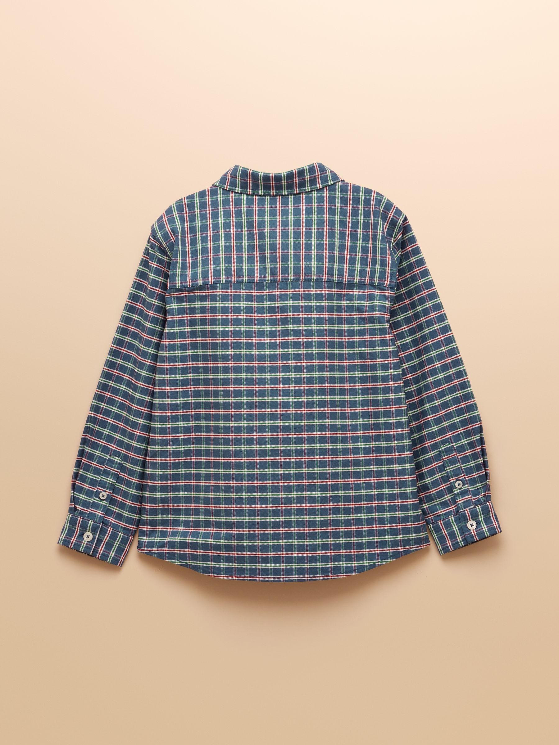 Boys' Welford Blue Checked Cotton Shirt - Image 5 of 7