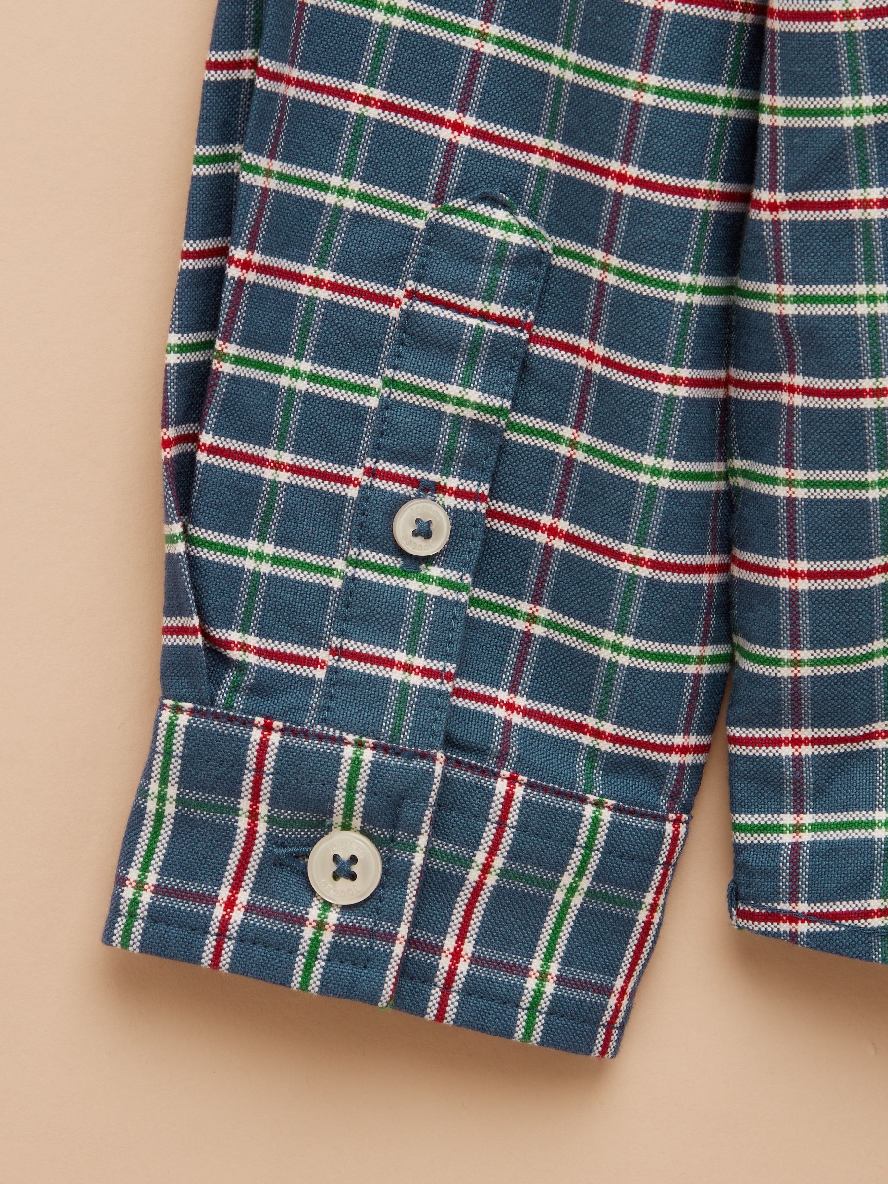 Boys' Welford Blue Checked Cotton Shirt - Image 7 of 7