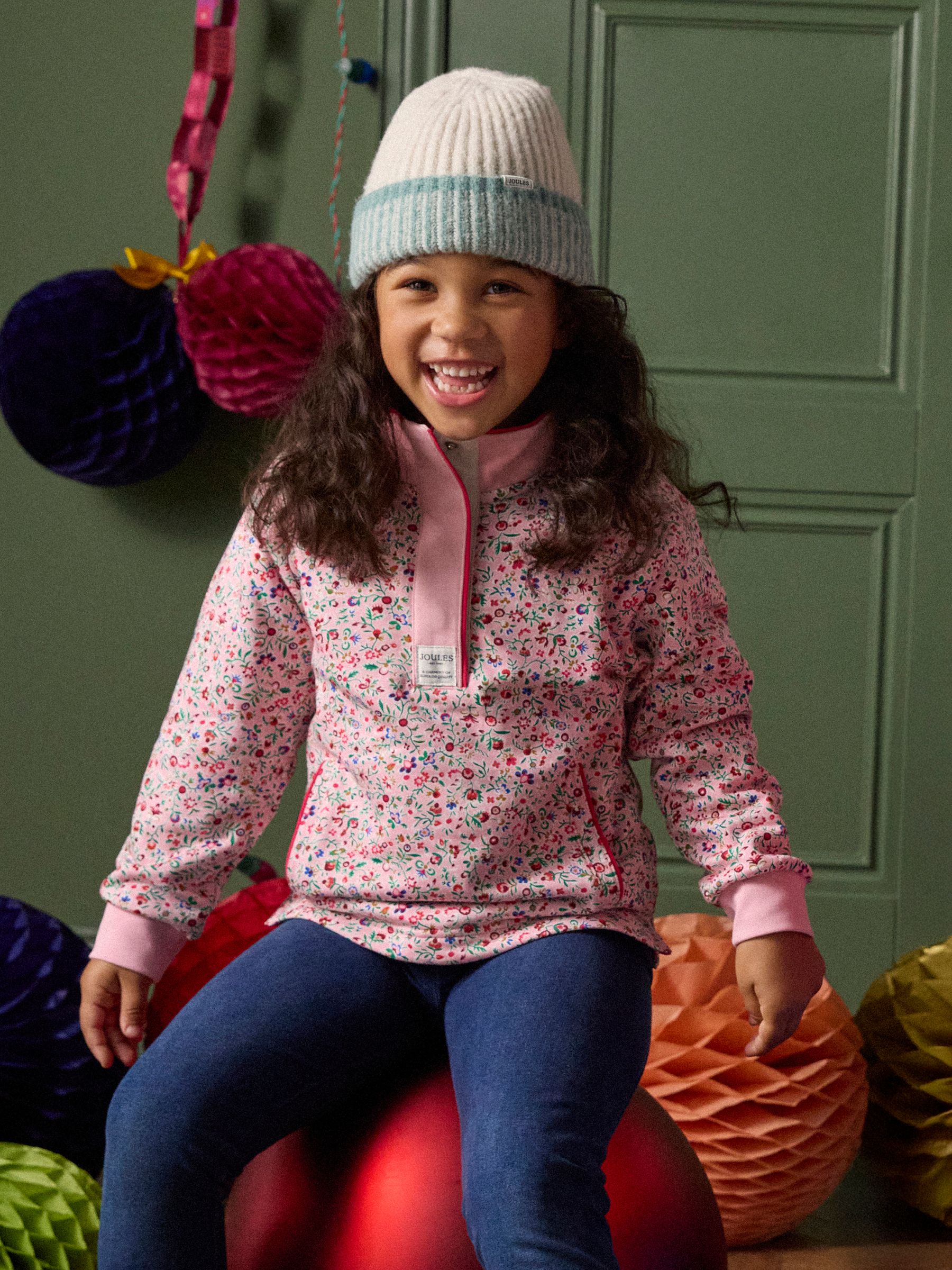 Girls' Burnham Pink Floral Funnel Neck Sweatshirt - Image 1 of 7 Girls' Burnham Pink Floral Funnel Neck Sweatshirt - Image 1 of 7