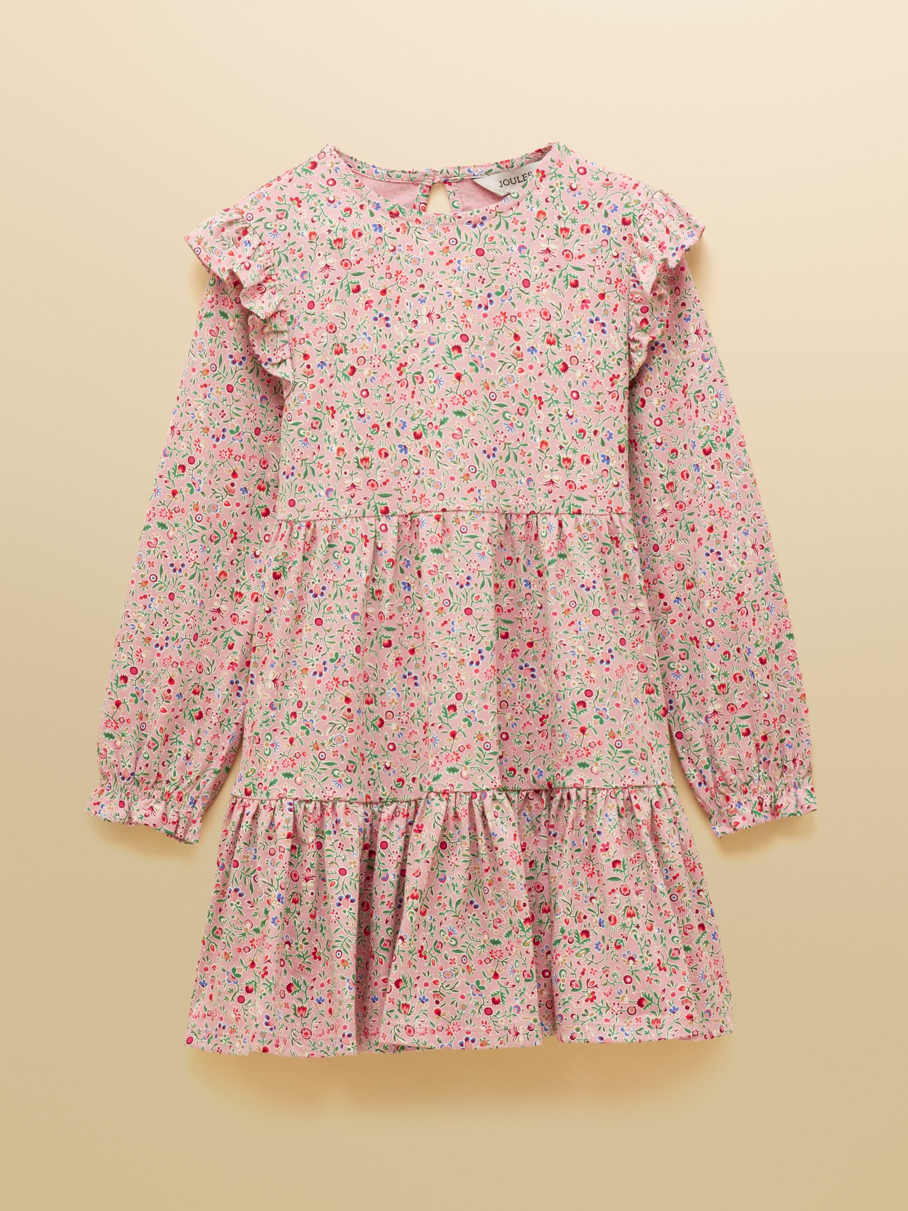 Girls' Evie Pink Long Sleeve Tiered Jersey Dress - Image 1 of 5