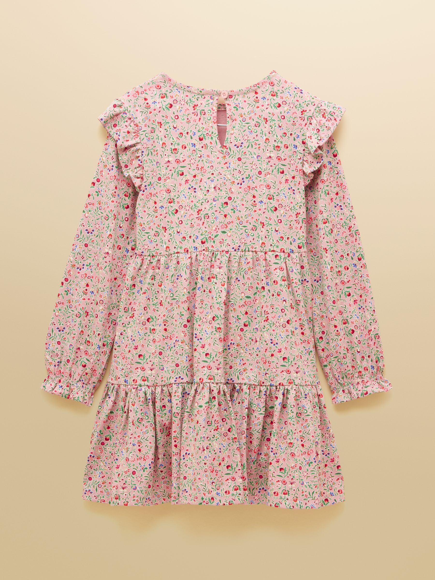 Girls' Evie Pink Long Sleeve Tiered Jersey Dress - Image 2 of 5