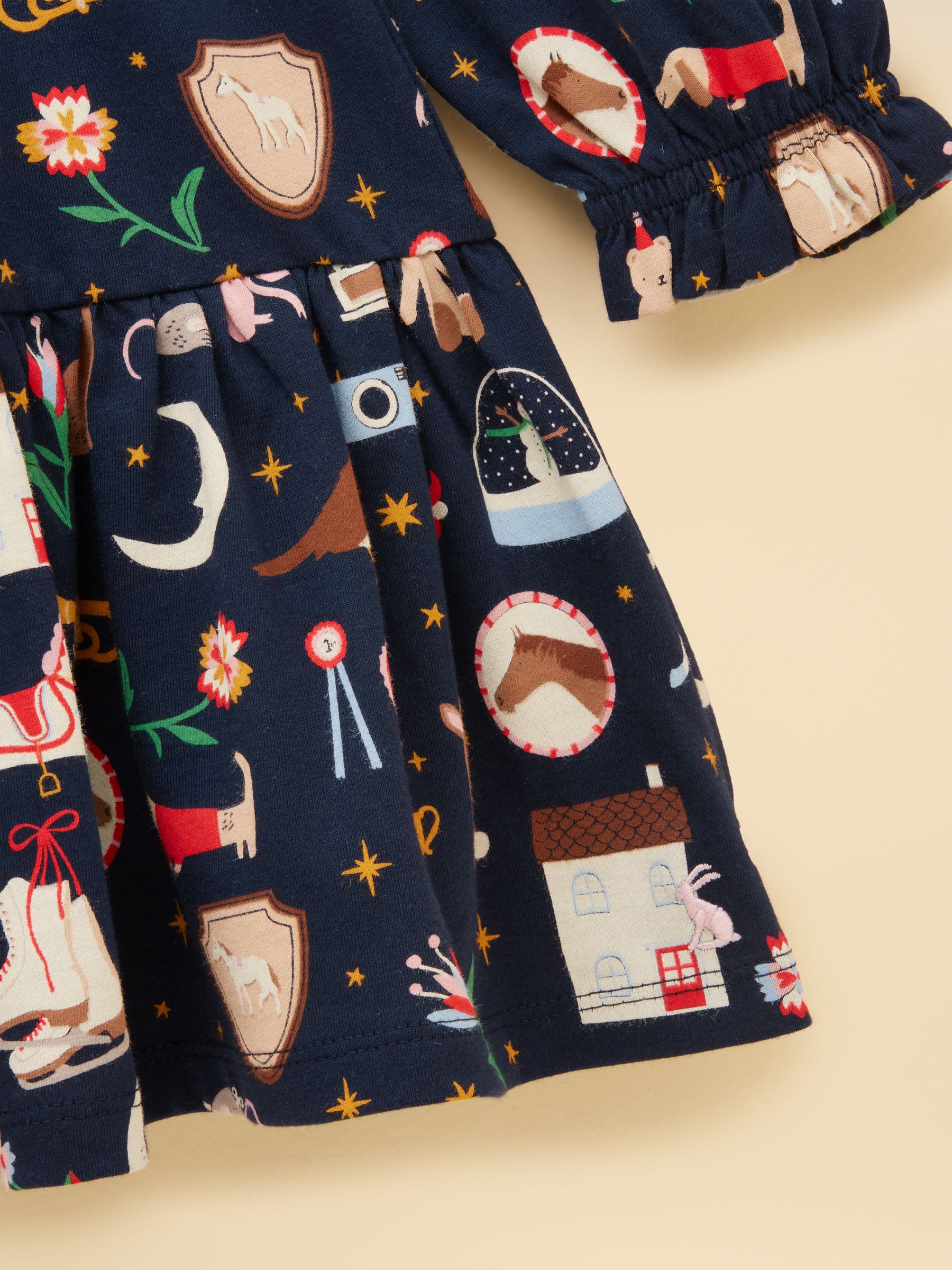 Girls' Evie Navy Long Sleeve Tiered Jersey Dress - Image 5 of 7