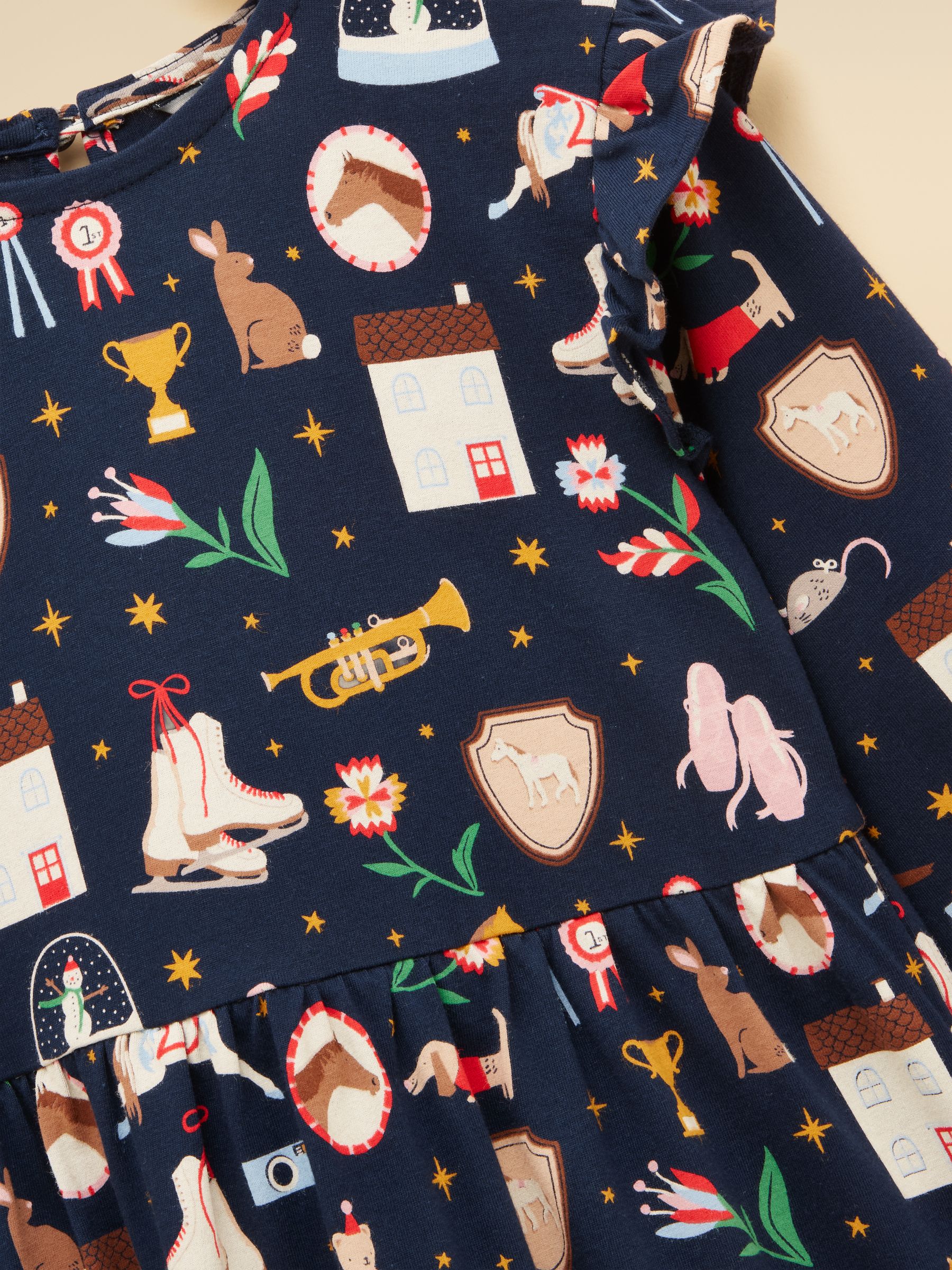 Girls' Evie Navy Long Sleeve Tiered Jersey Dress - Image 6 of 7