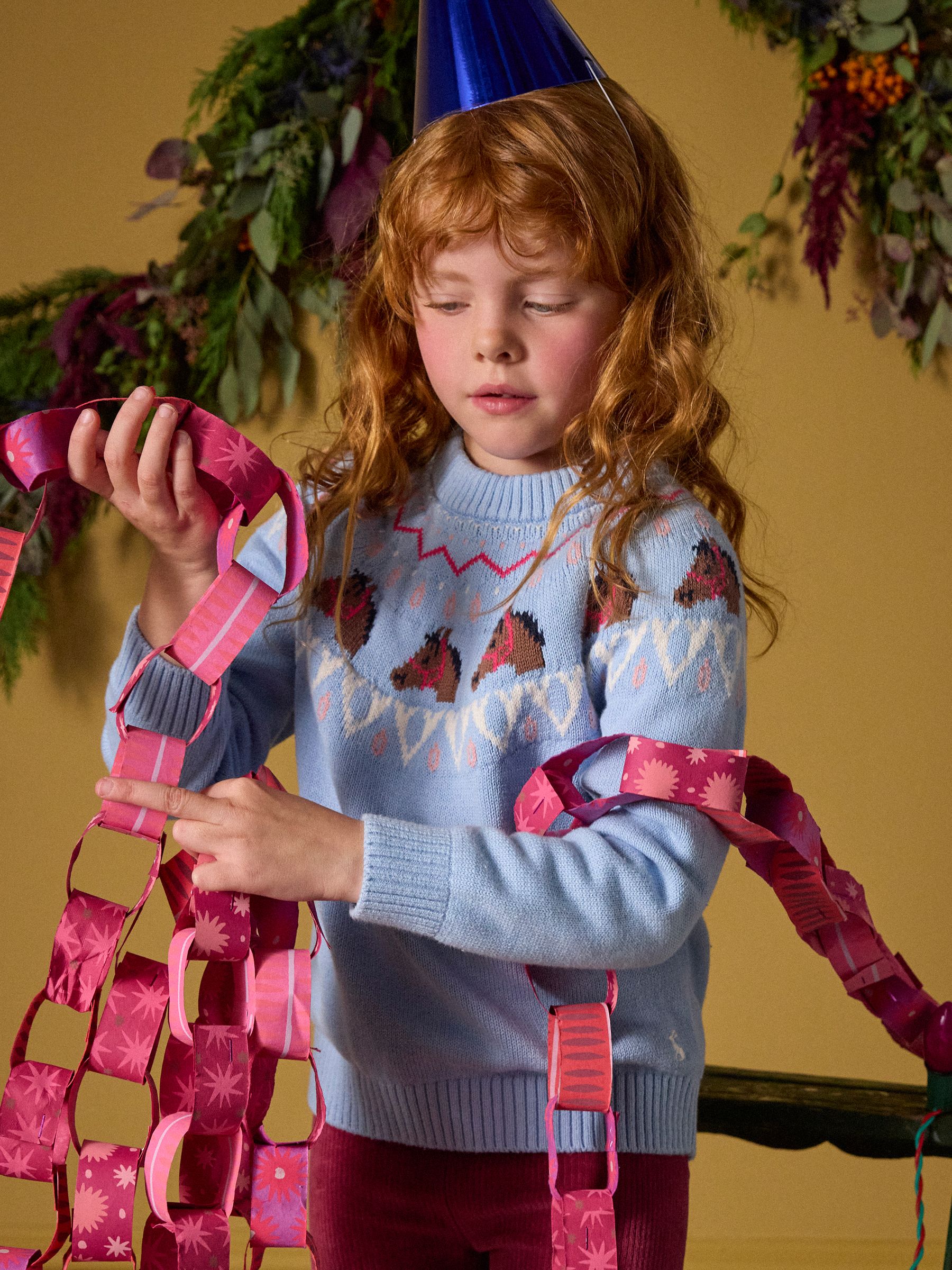 Girls' Fair Isle Blue Horse Knitted Jumper - Image 1 of 6