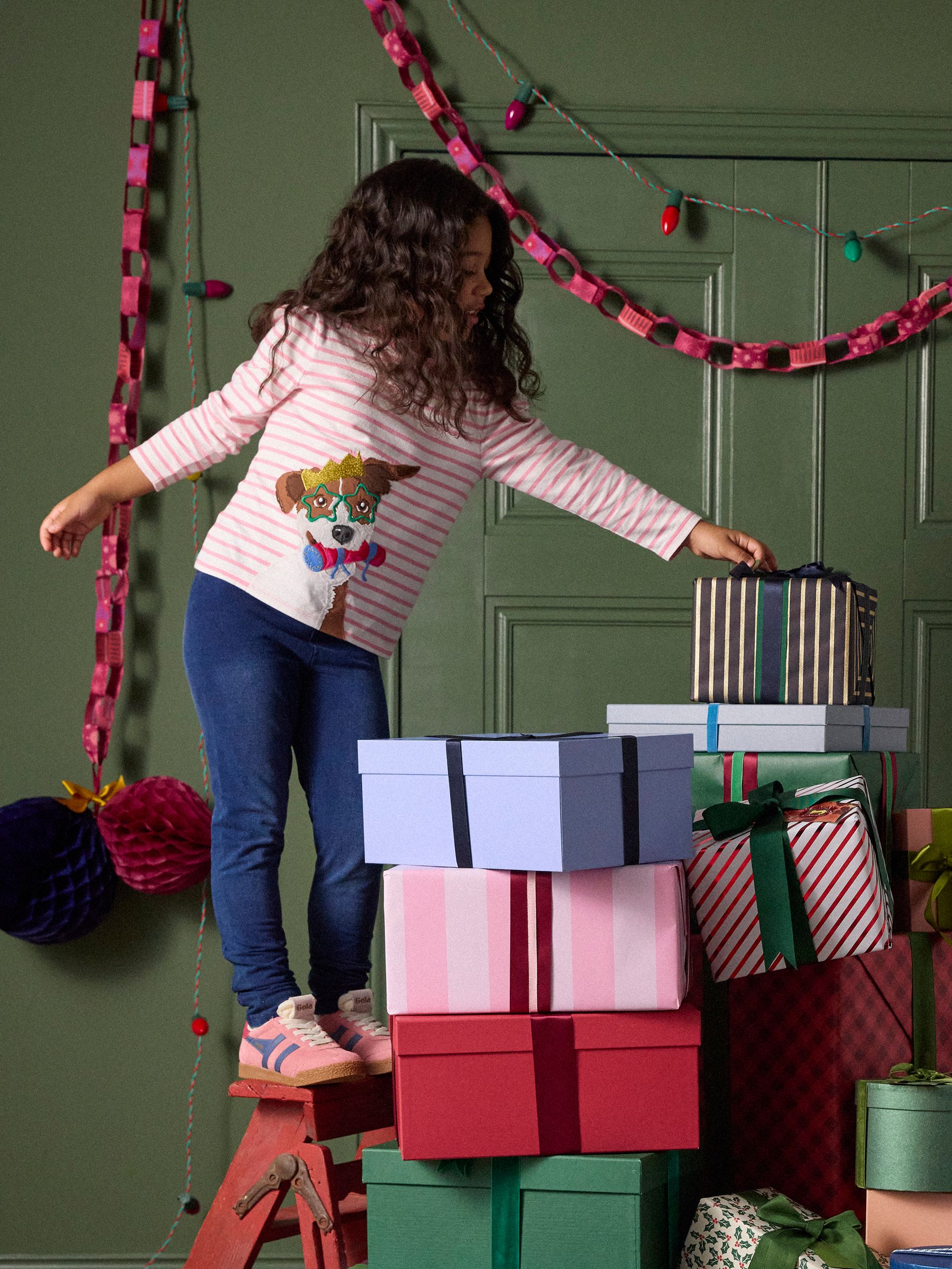 Girls' Ava Pink Stripe Dog Applique Long Sleeve Top - Image 2 of 6 Girls' Ava Pink Stripe Dog Applique Long Sleeve Top - Image 2 of 6