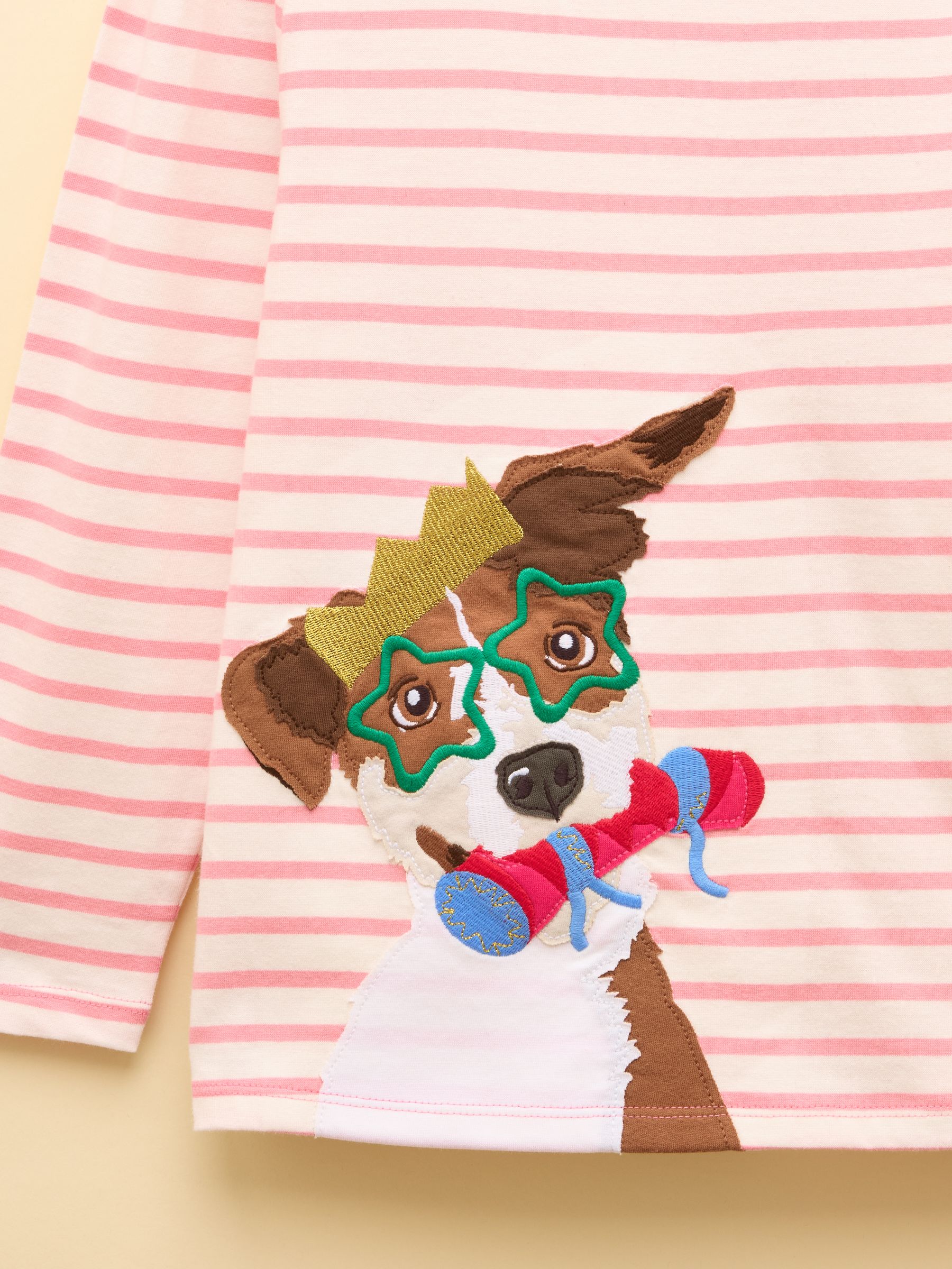 Girls' Ava Pink Stripe Dog Applique Long Sleeve Top - Image 5 of 6