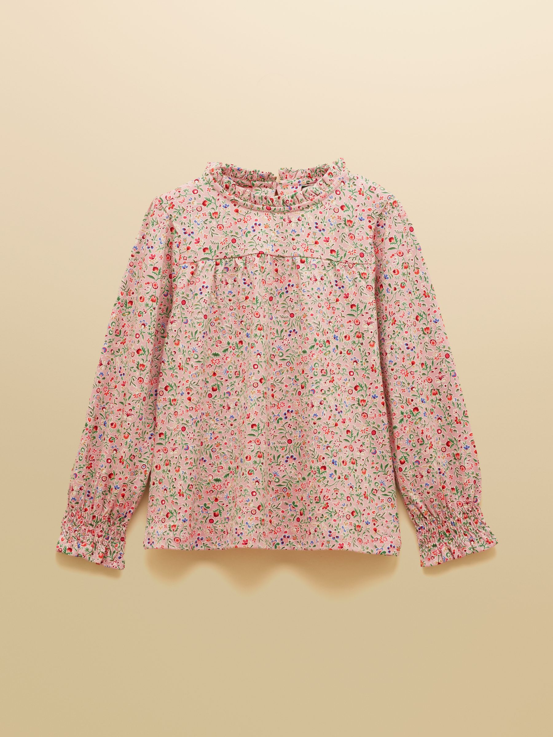 Girls' Flutter Pink Ditsy Long Sleeve Cotton Top - Image 1 of 5