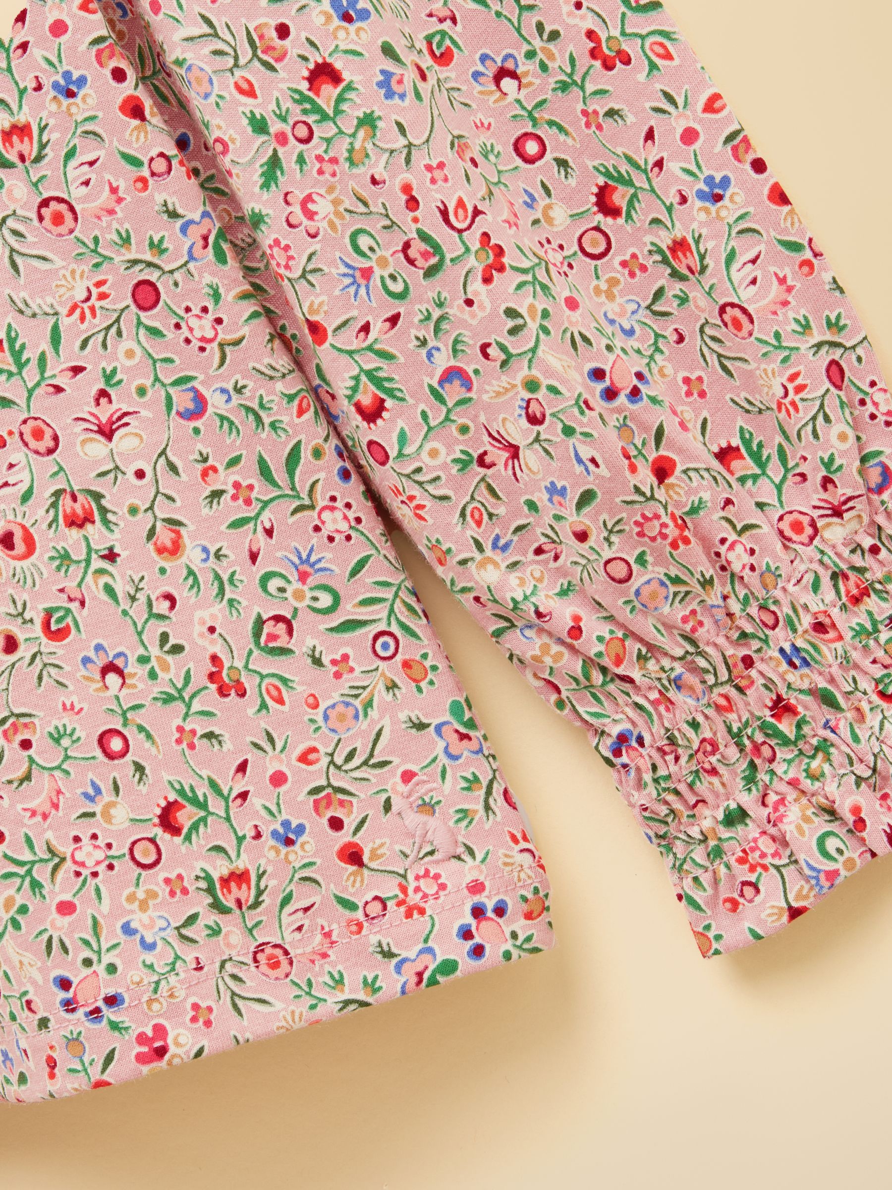 Girls' Flutter Pink Ditsy Long Sleeve Cotton Top - Image 4 of 5