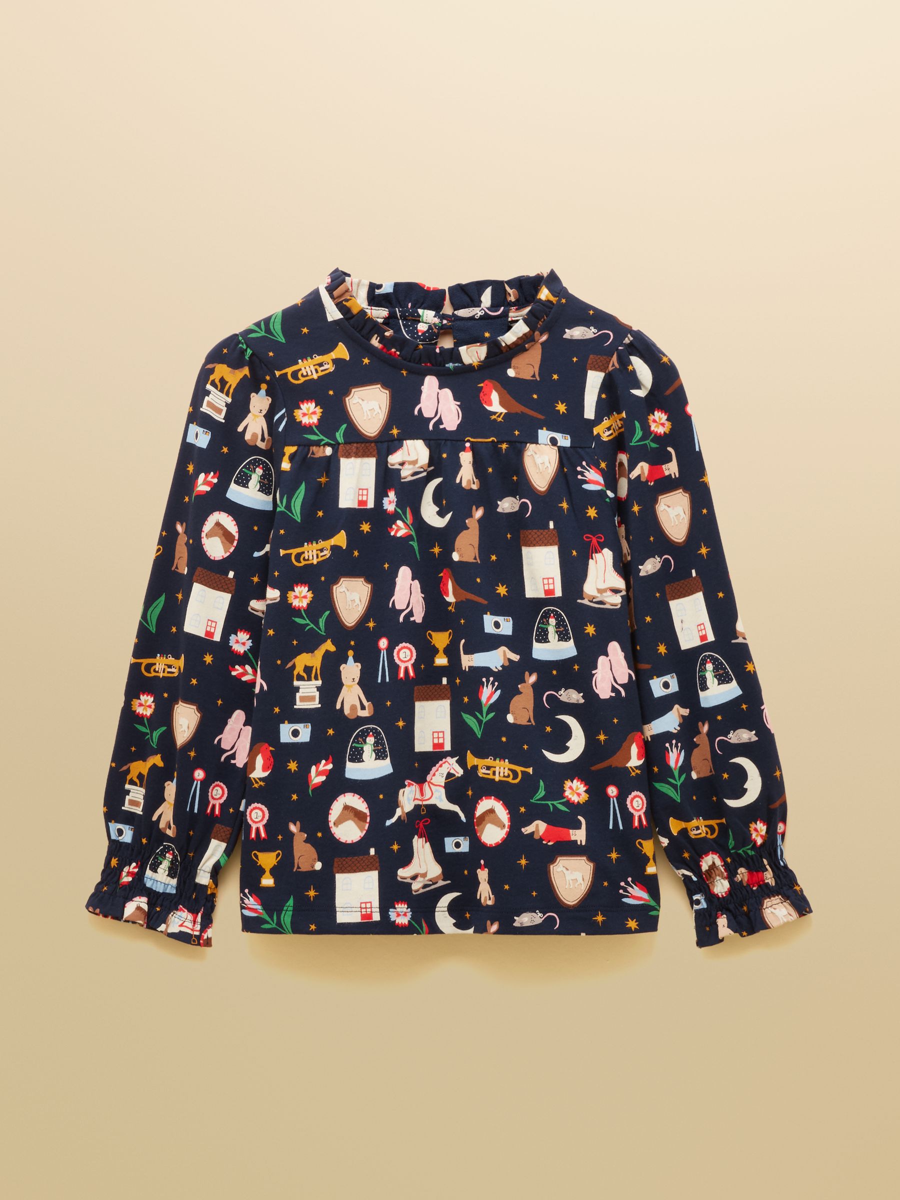 Girls' Flutter Navy Blue Long Sleeve Cotton Top - Image 1 of 5