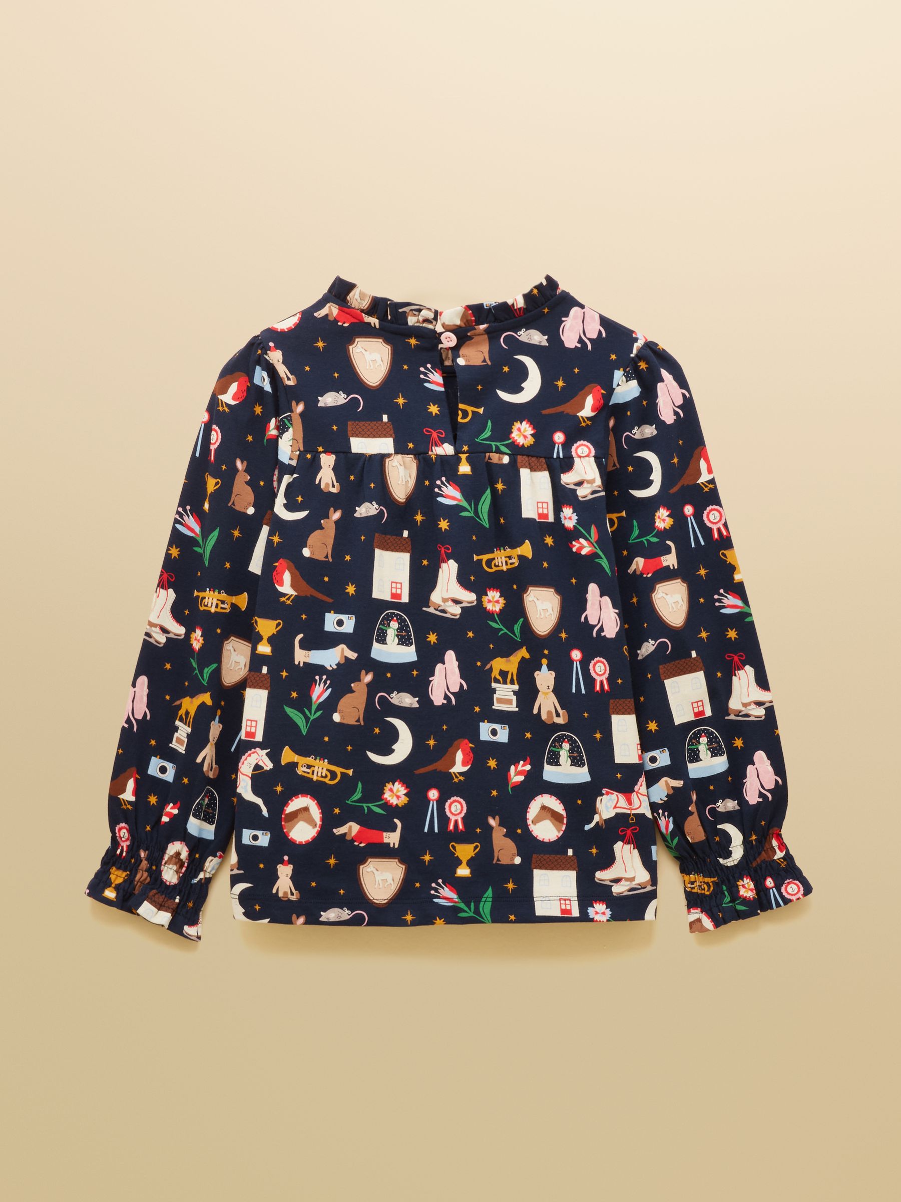 Girls' Flutter Navy Blue Long Sleeve Cotton Top - Image 2 of 5