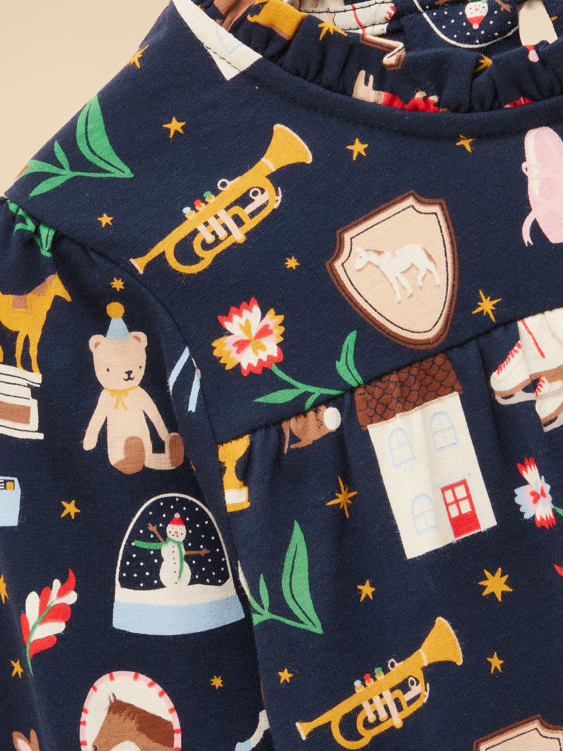 Girls' Flutter Navy Blue Long Sleeve Cotton Top - Image 4 of 5