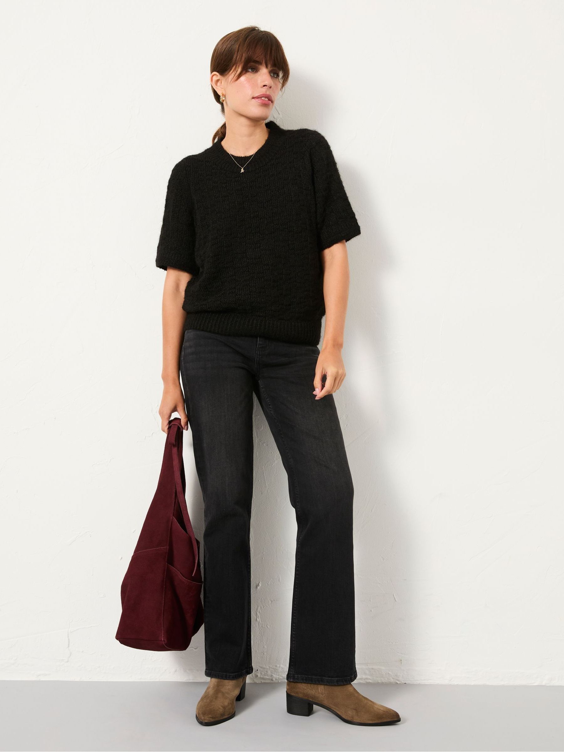 Keira Black Fluffy Short Sleeve Knitted T Shirt - Image 3 of 5