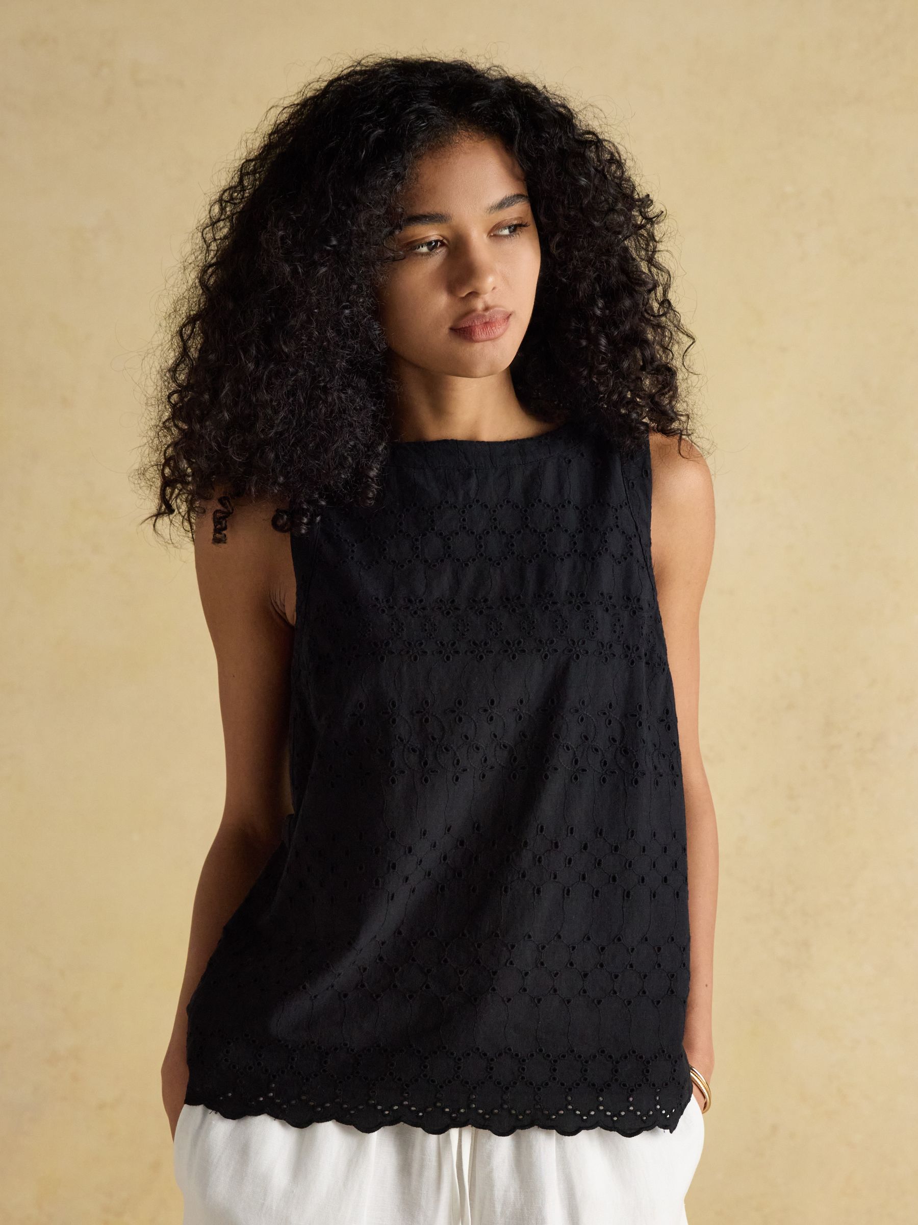 Cove Black Cotton Broderie Sleeveless Top - Image 1 of 6