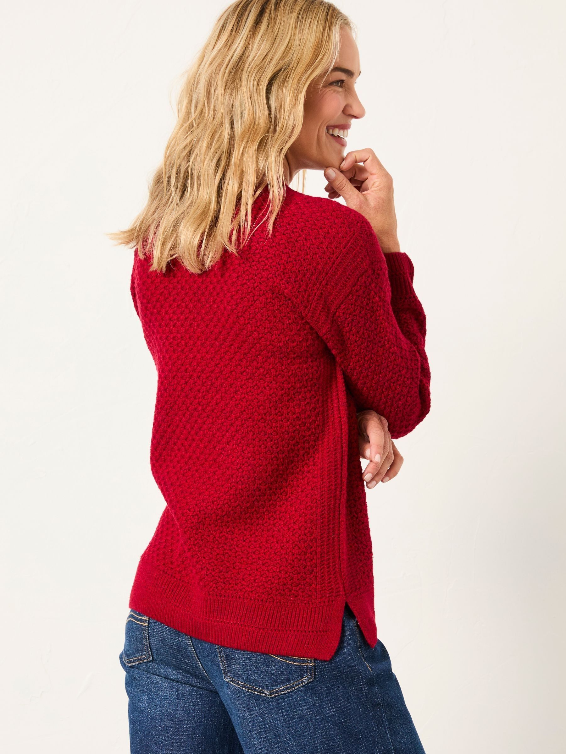 Ella Cherry Red Textured Knitted Jumper - Image 2 of 6