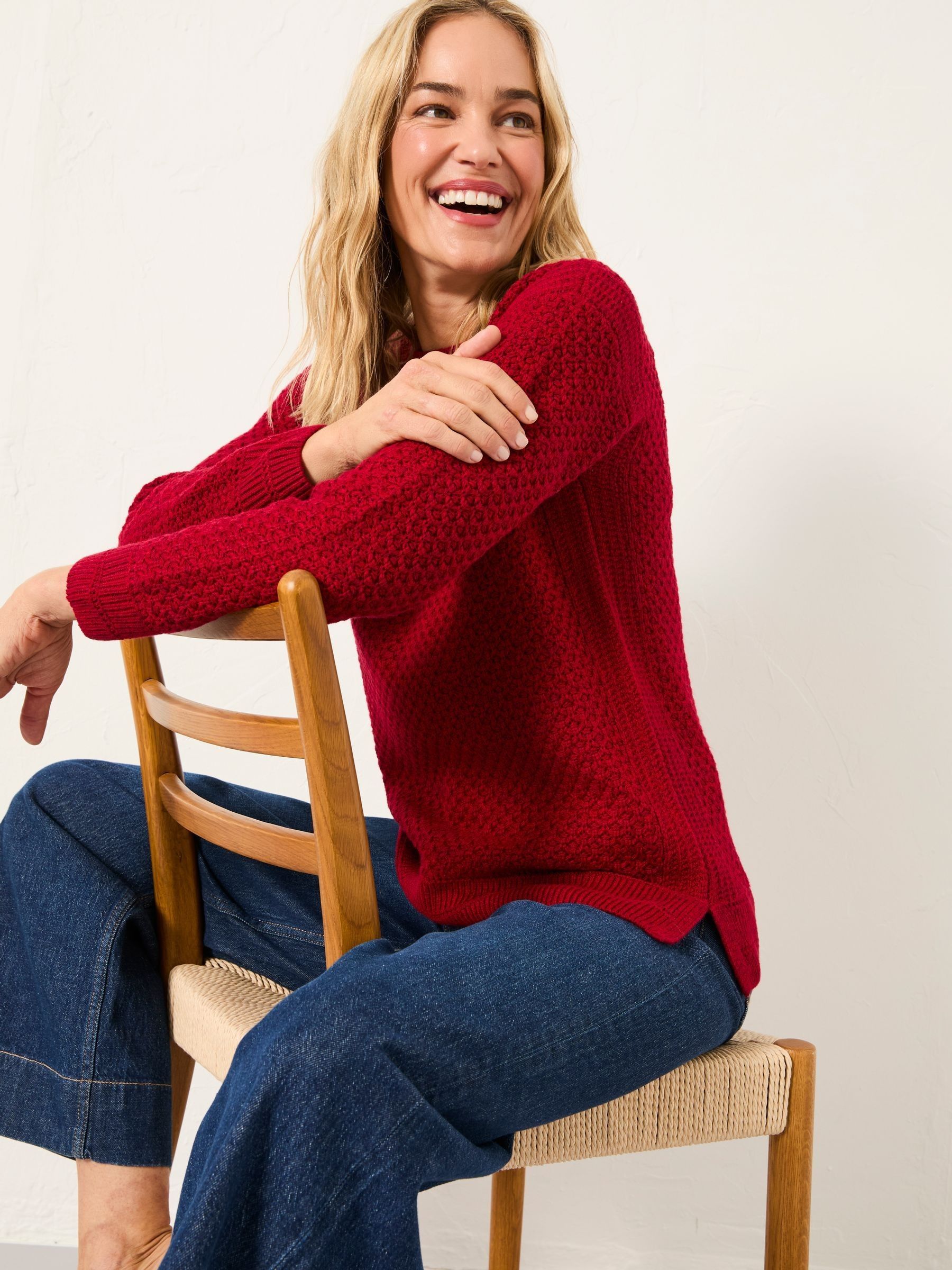 Ella Cherry Red Textured Knitted Jumper - Image 3 of 6