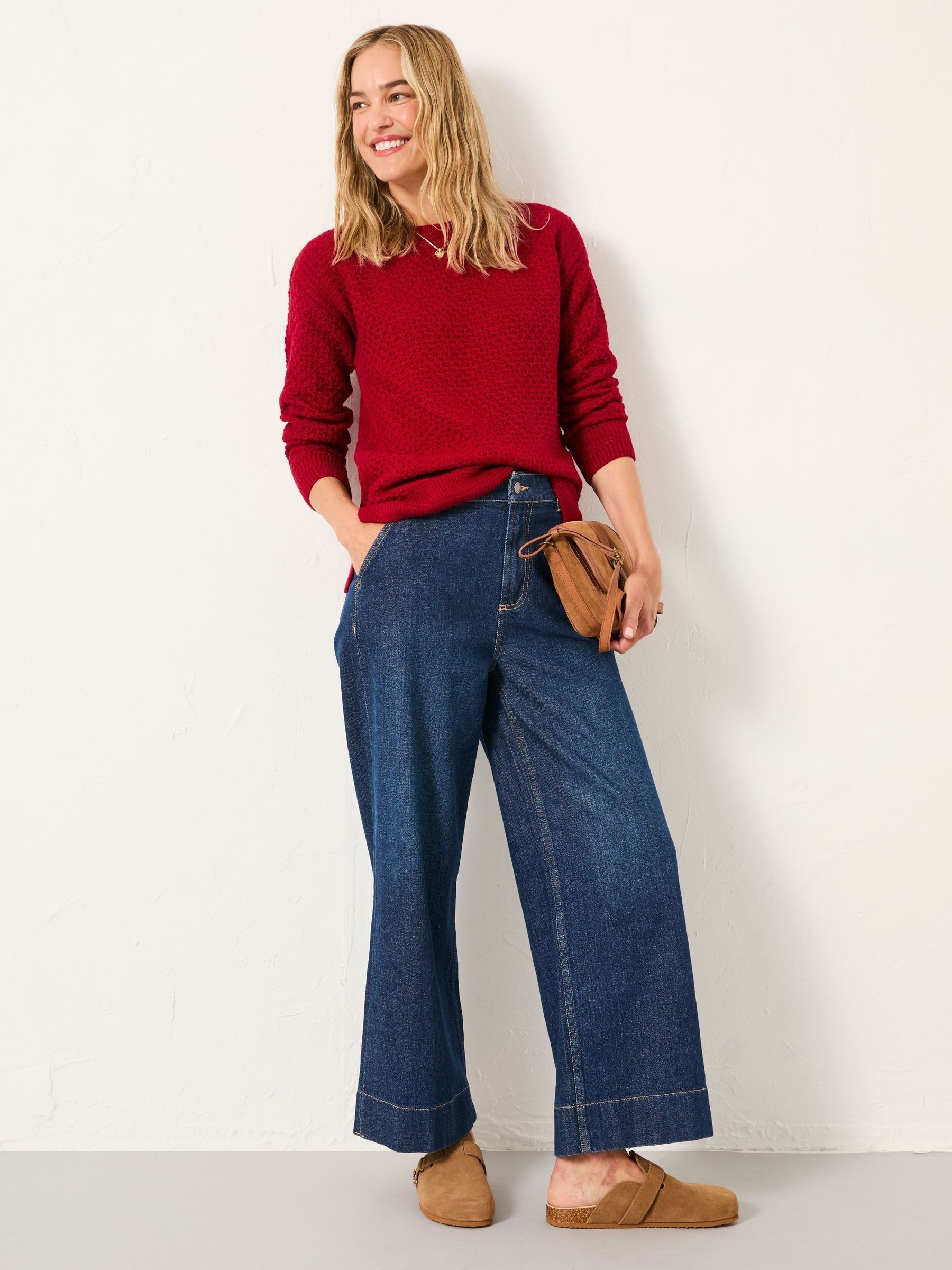 Ella Cherry Red Textured Knitted Jumper - Image 4 of 6