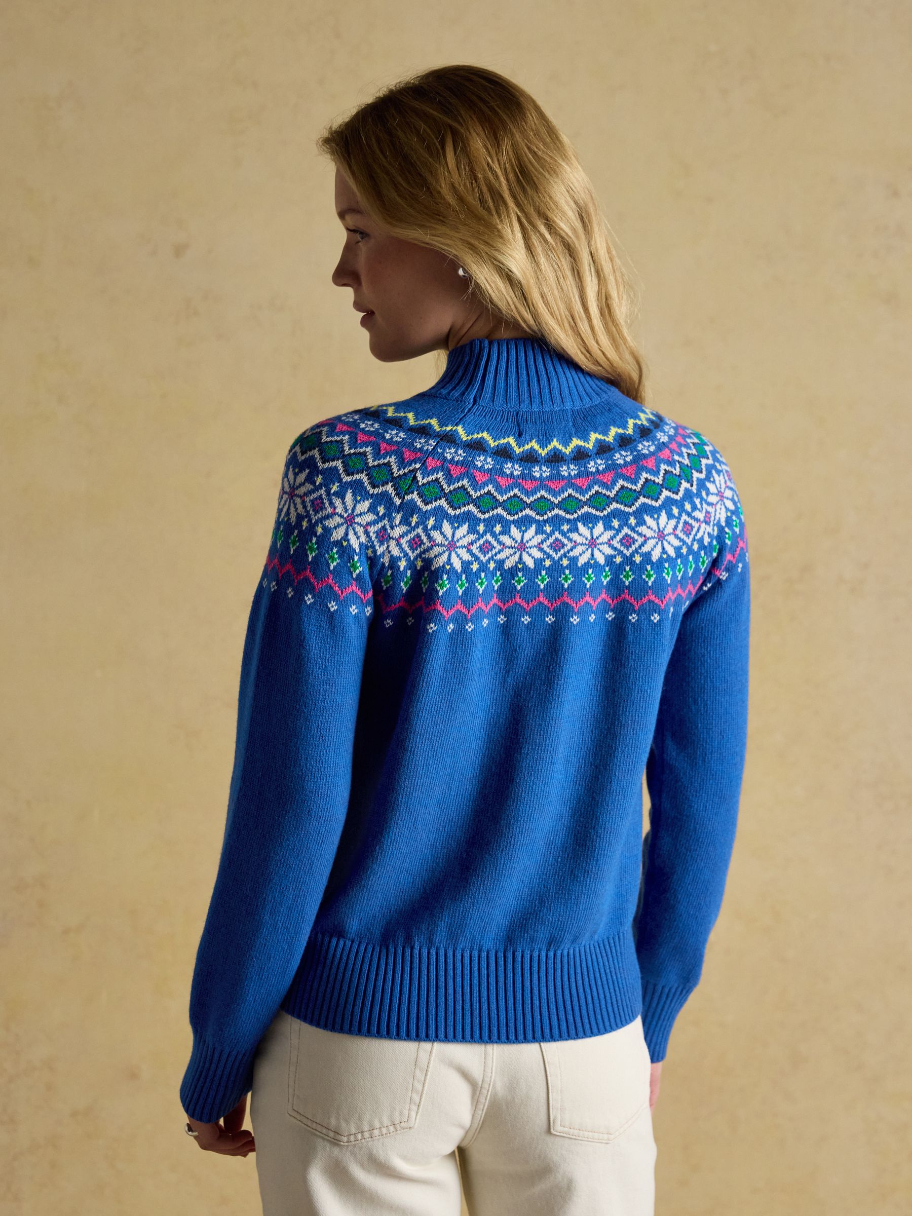 Alba Blue Fair Isle High Neck Cotton-Blend Jumper - Image 2 of 7