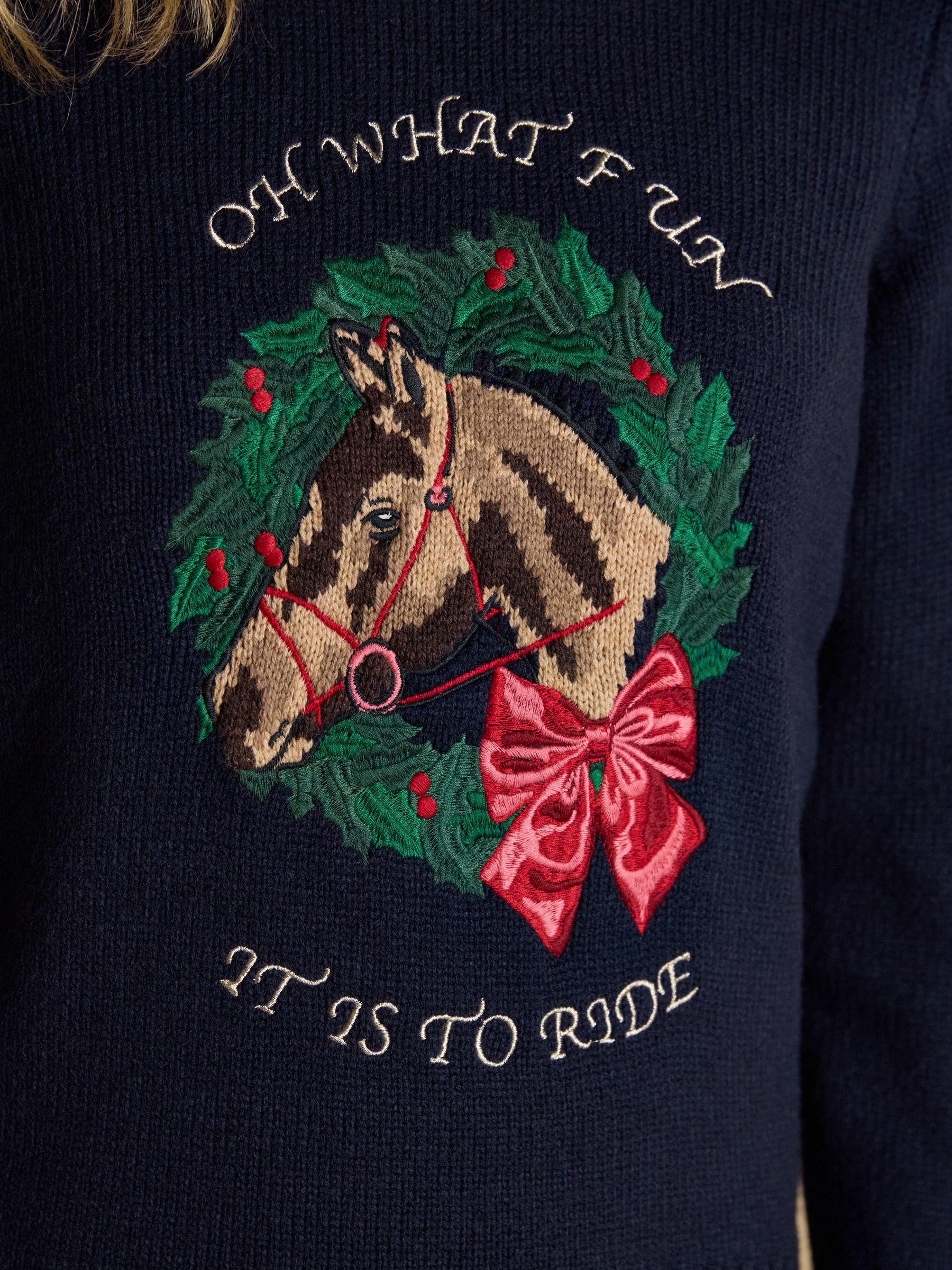 Noelle Navy Horse Embroidered Knitted Christmas Jumper - Image 5 of 9