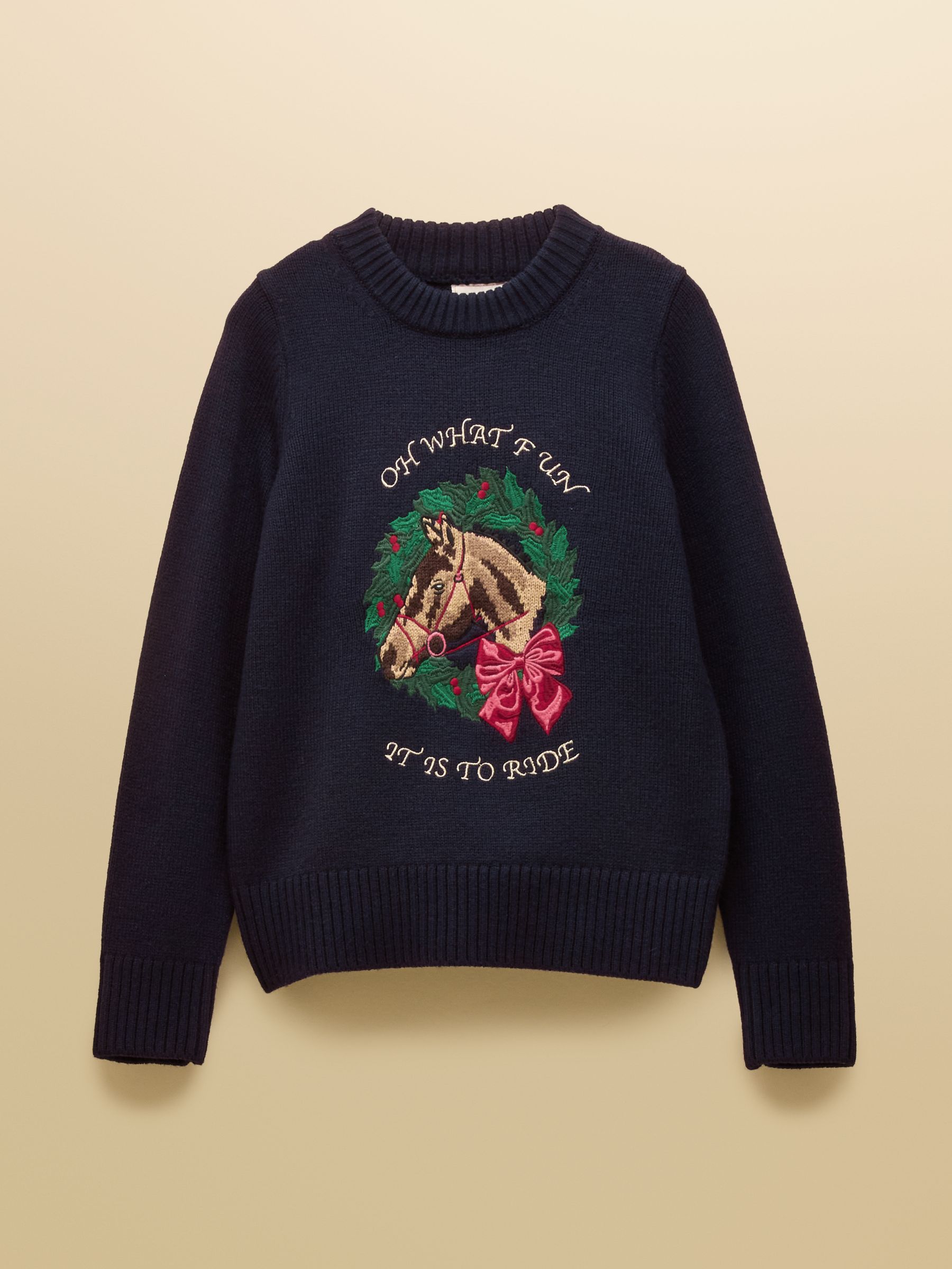Noelle Navy Horse Embroidered Knitted Christmas Jumper - Image 9 of 9