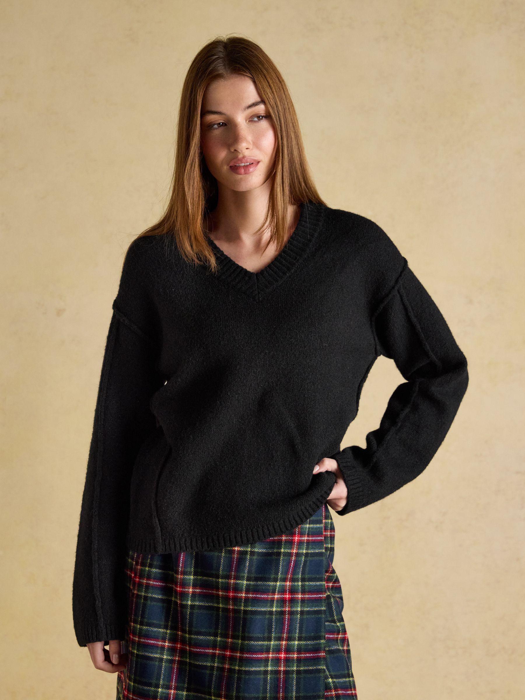 Hannah Black V-Neck Relaxed Fit Jumper - Image 1 of 8