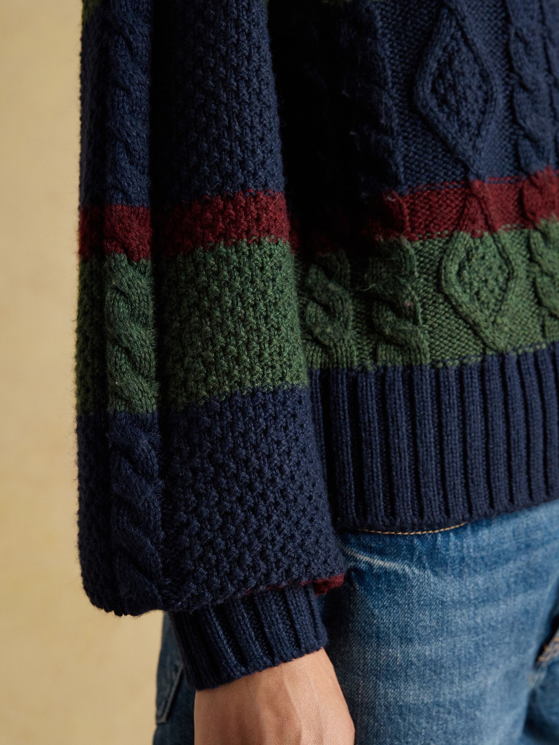 Rafferty Navy & Green Striped Cable Knit Cardigan - Image 10 of 11