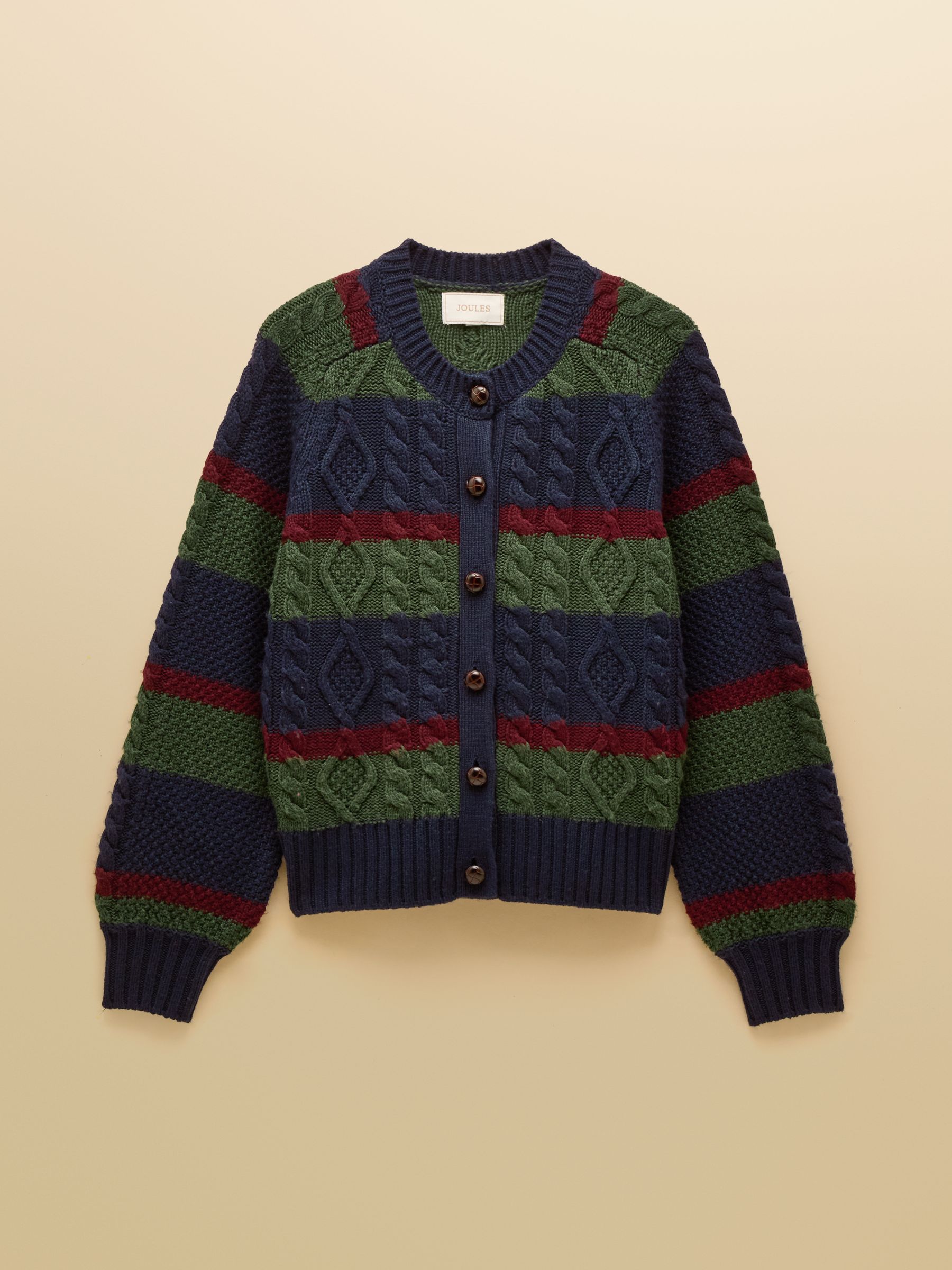 Rafferty Navy & Green Striped Cable Knit Cardigan - Image 11 of 11 Rafferty Navy & Green Striped Cable Knit Cardigan - Image 11 of 11