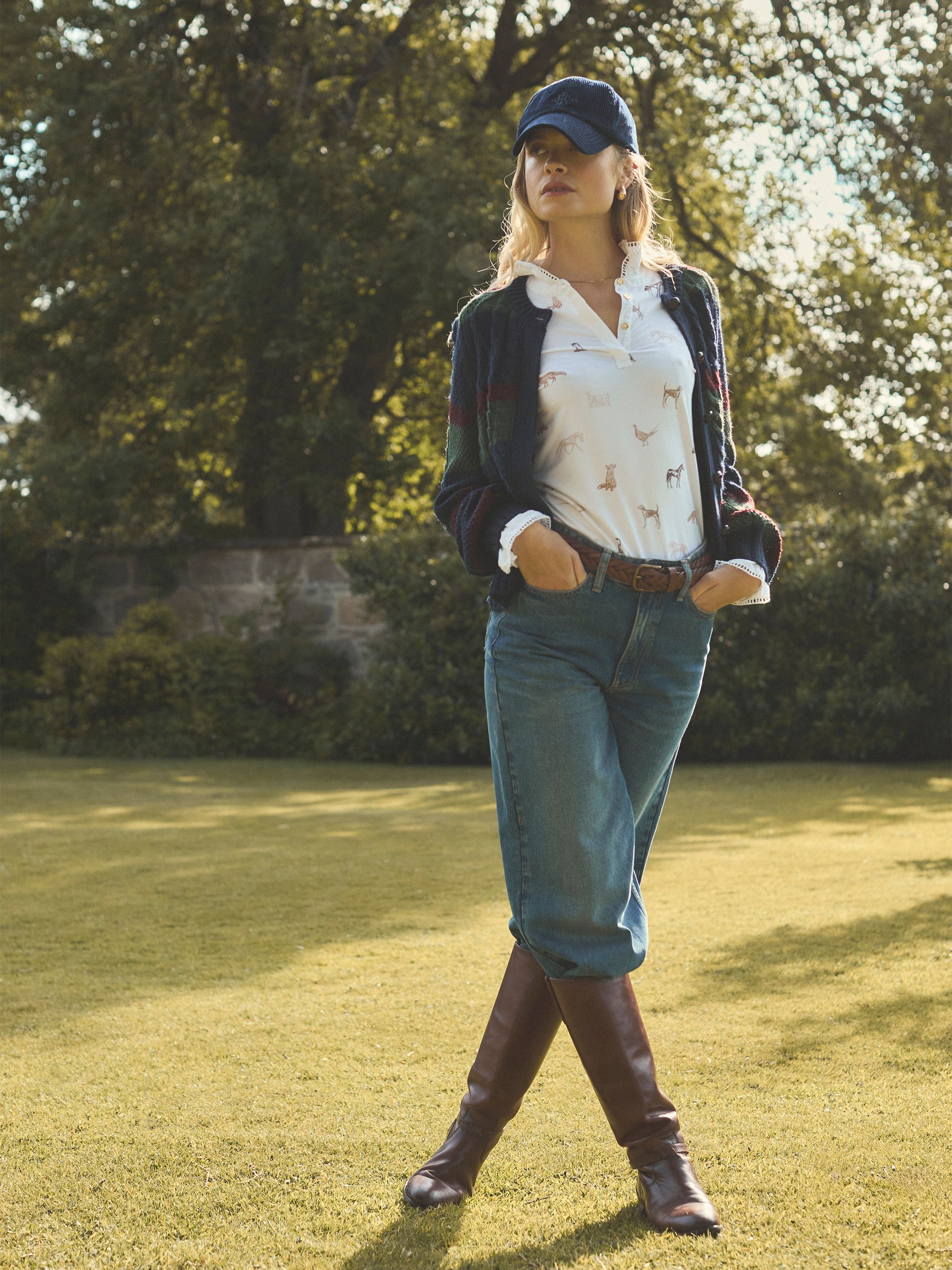 Rafferty Navy & Green Striped Cable Knit Cardigan - Image 2 of 11