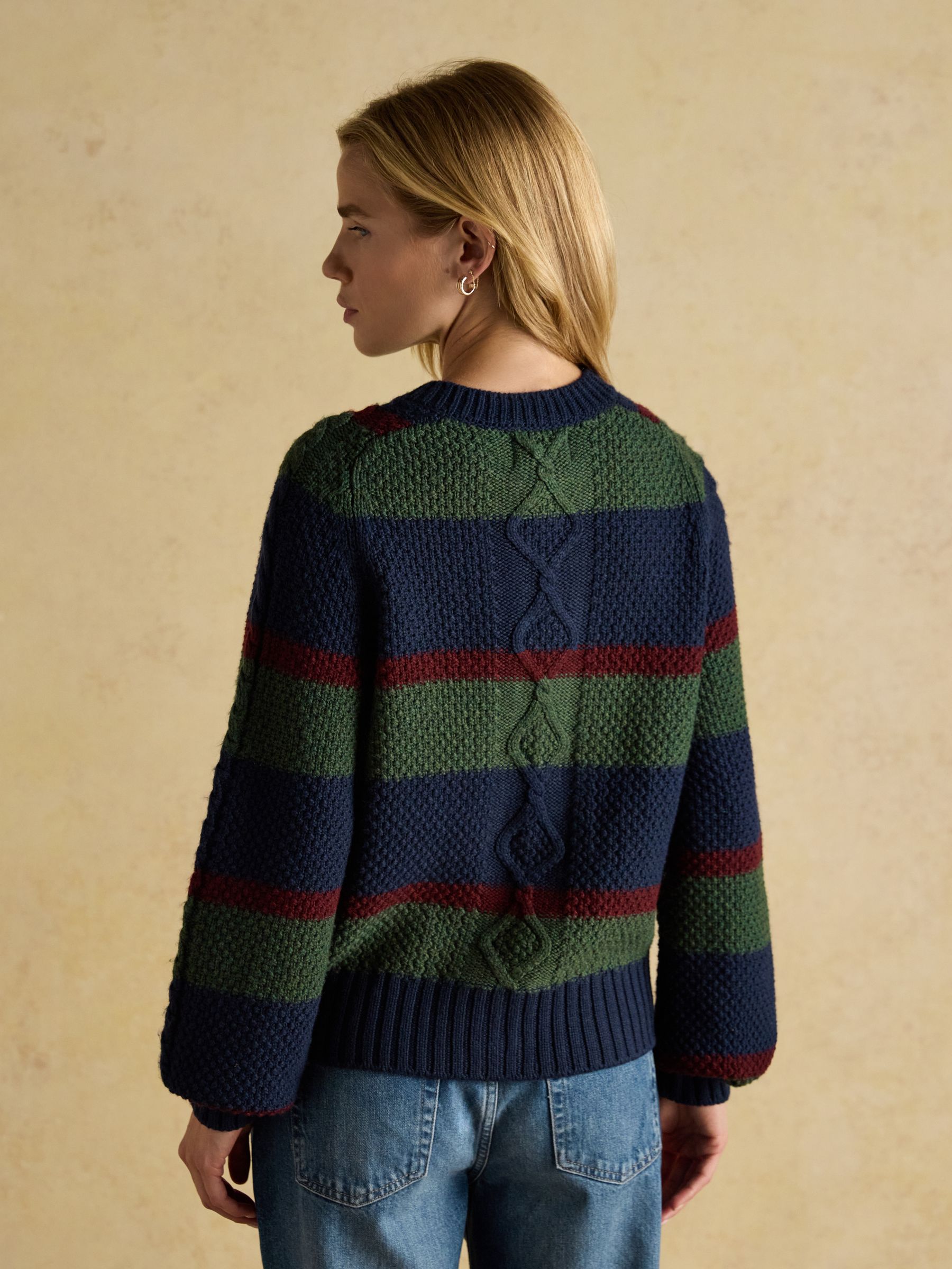 Rafferty Navy & Green Striped Cable Knit Cardigan - Image 4 of 11