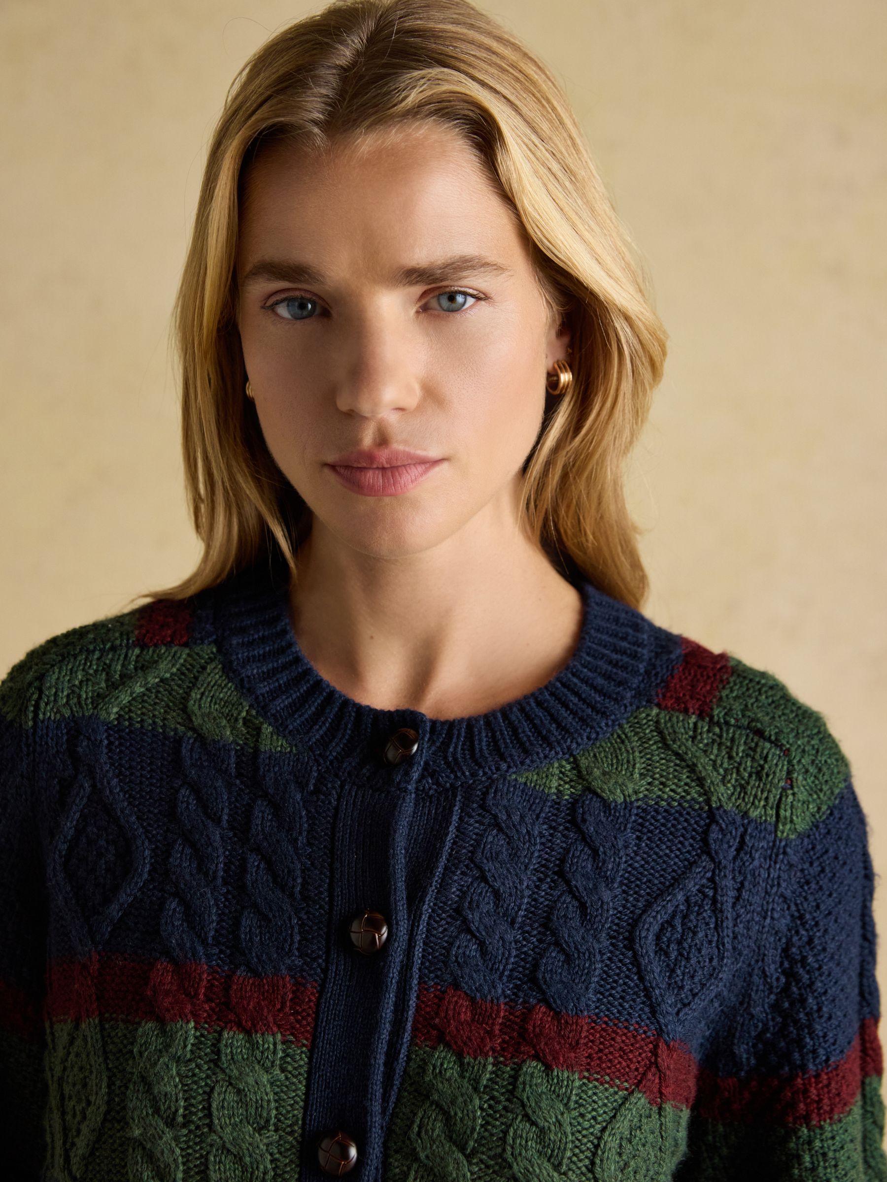 Rafferty Navy & Green Striped Cable Knit Cardigan - Image 7 of 11