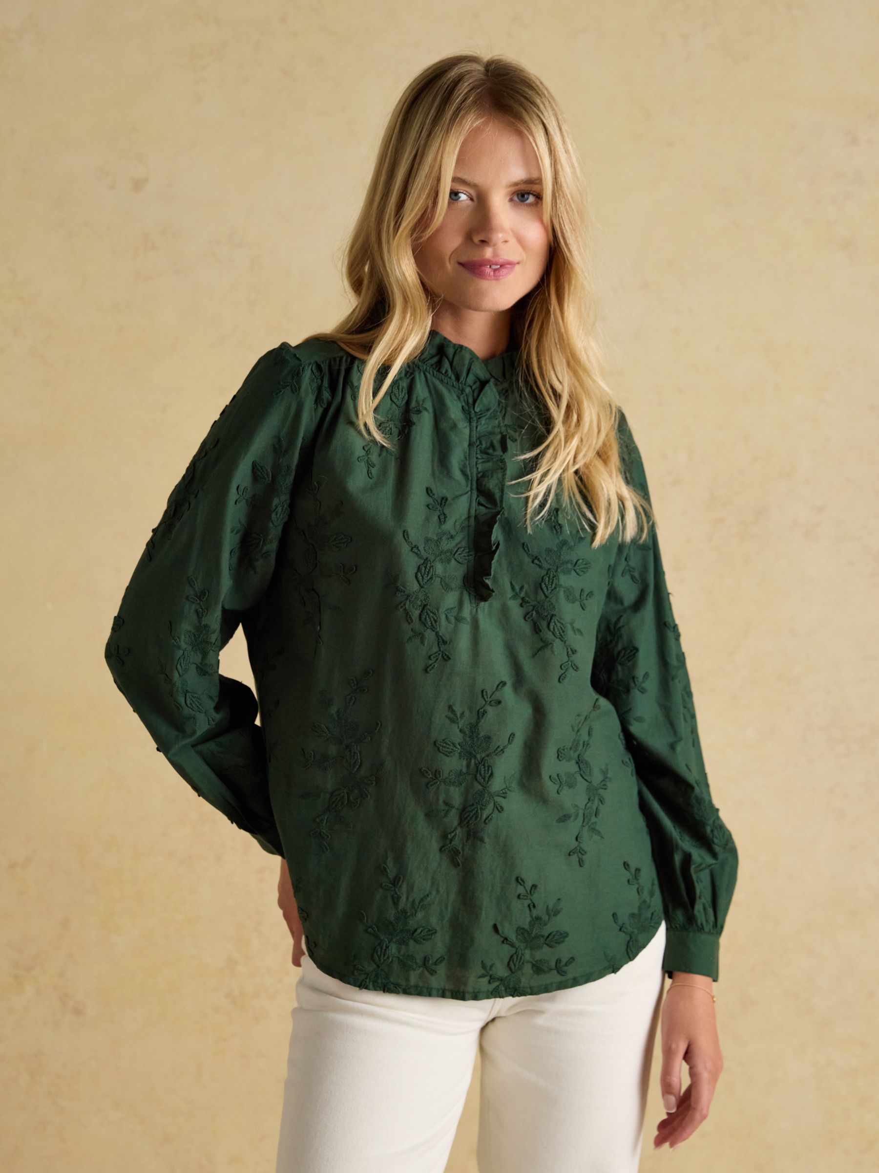 Melanie Green Embroidered Ruffle Blouse - Image 1 of 7