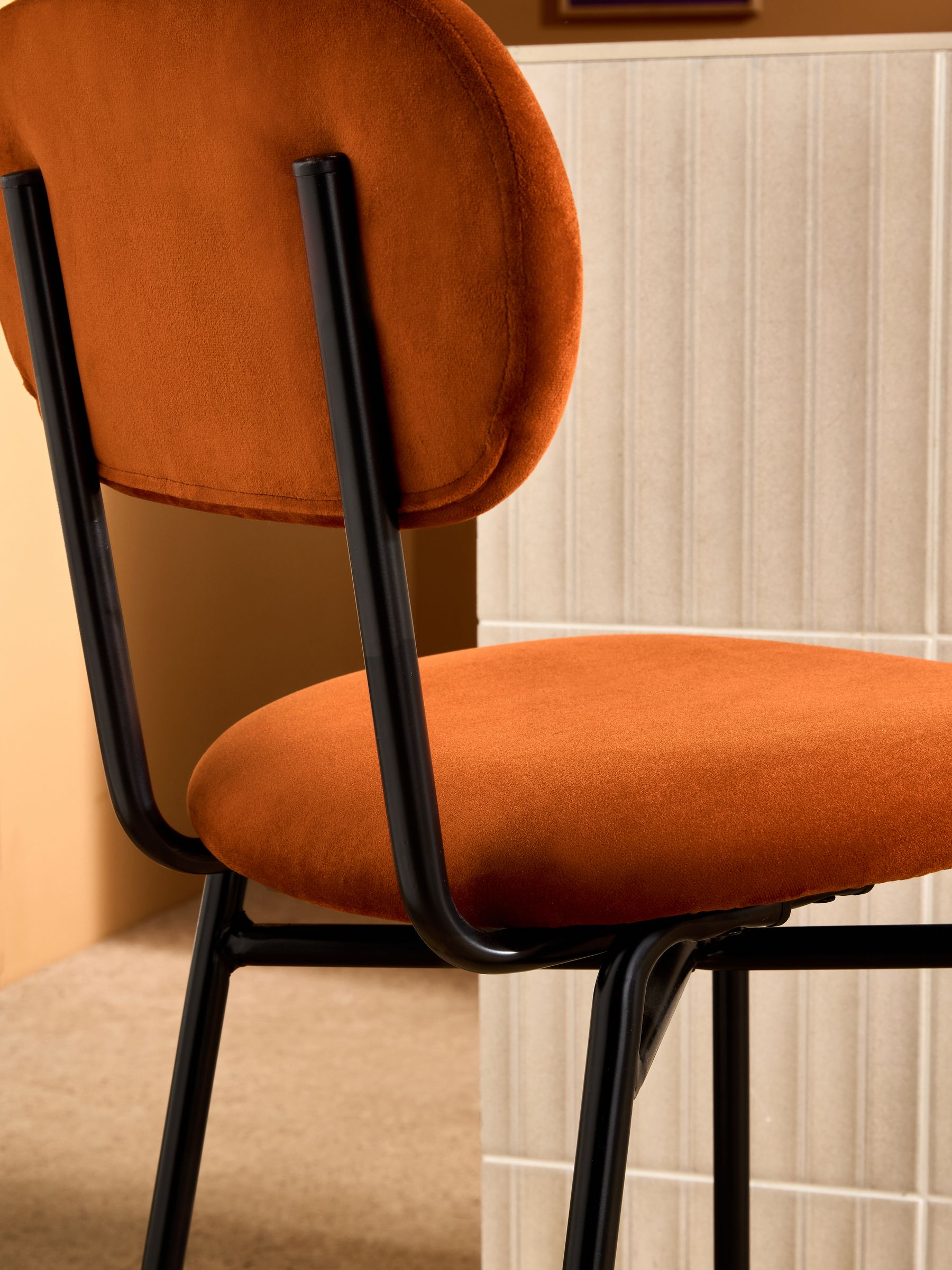 Clemmie Bar Stool in Cinnamon Velvet and Black Legs - Image 2 of 5