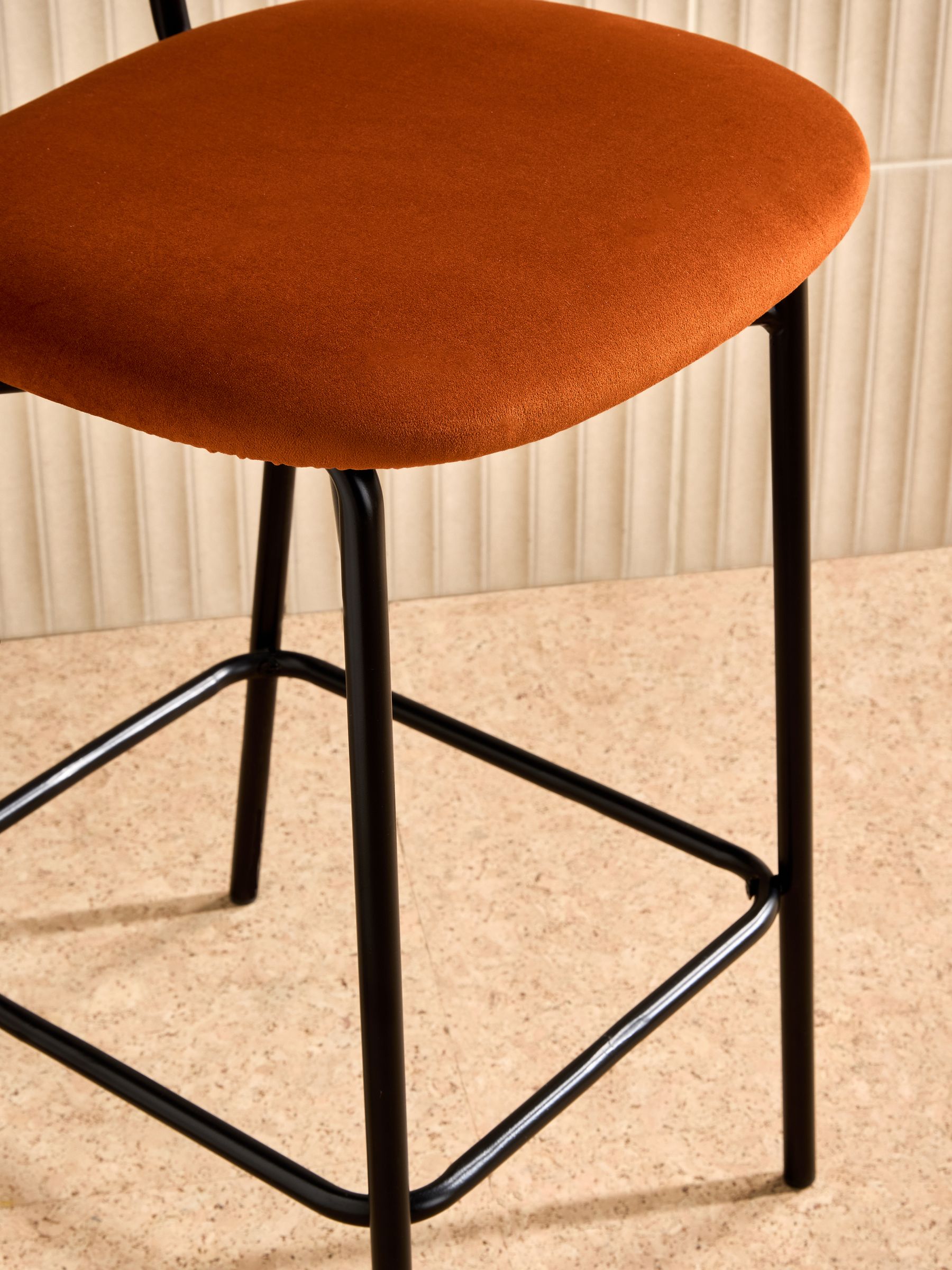 Clemmie Bar Stool in Cinnamon Velvet and Black Legs - Image 3 of 5