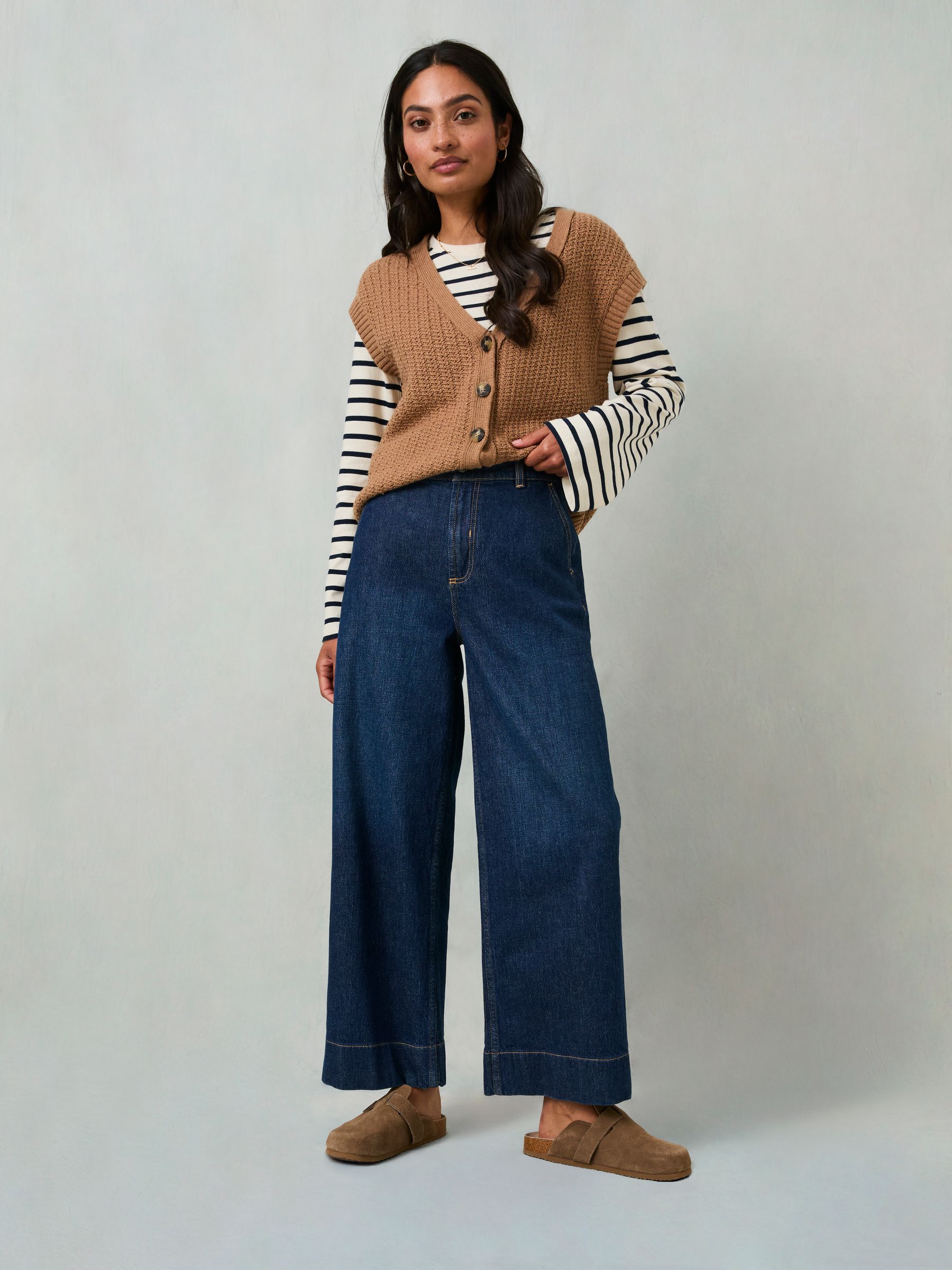 Hove Denim Dark Blue Wide Leg Crop Jeans | FatFace