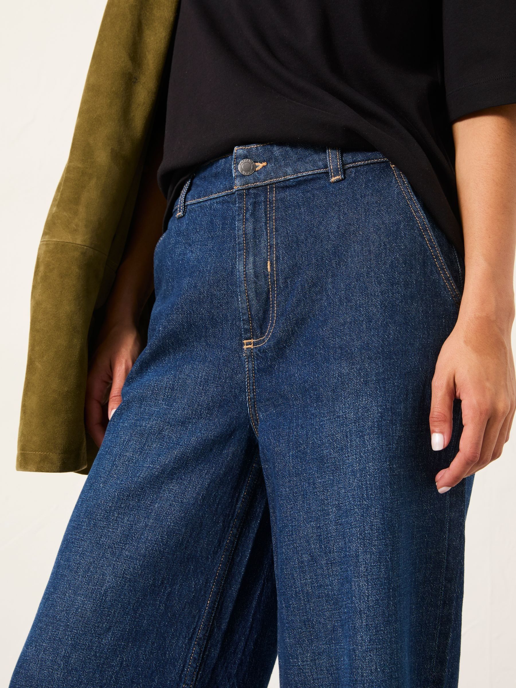 Hove Denim Dark Blue Wide Leg Crop Jeans | FatFace USA
