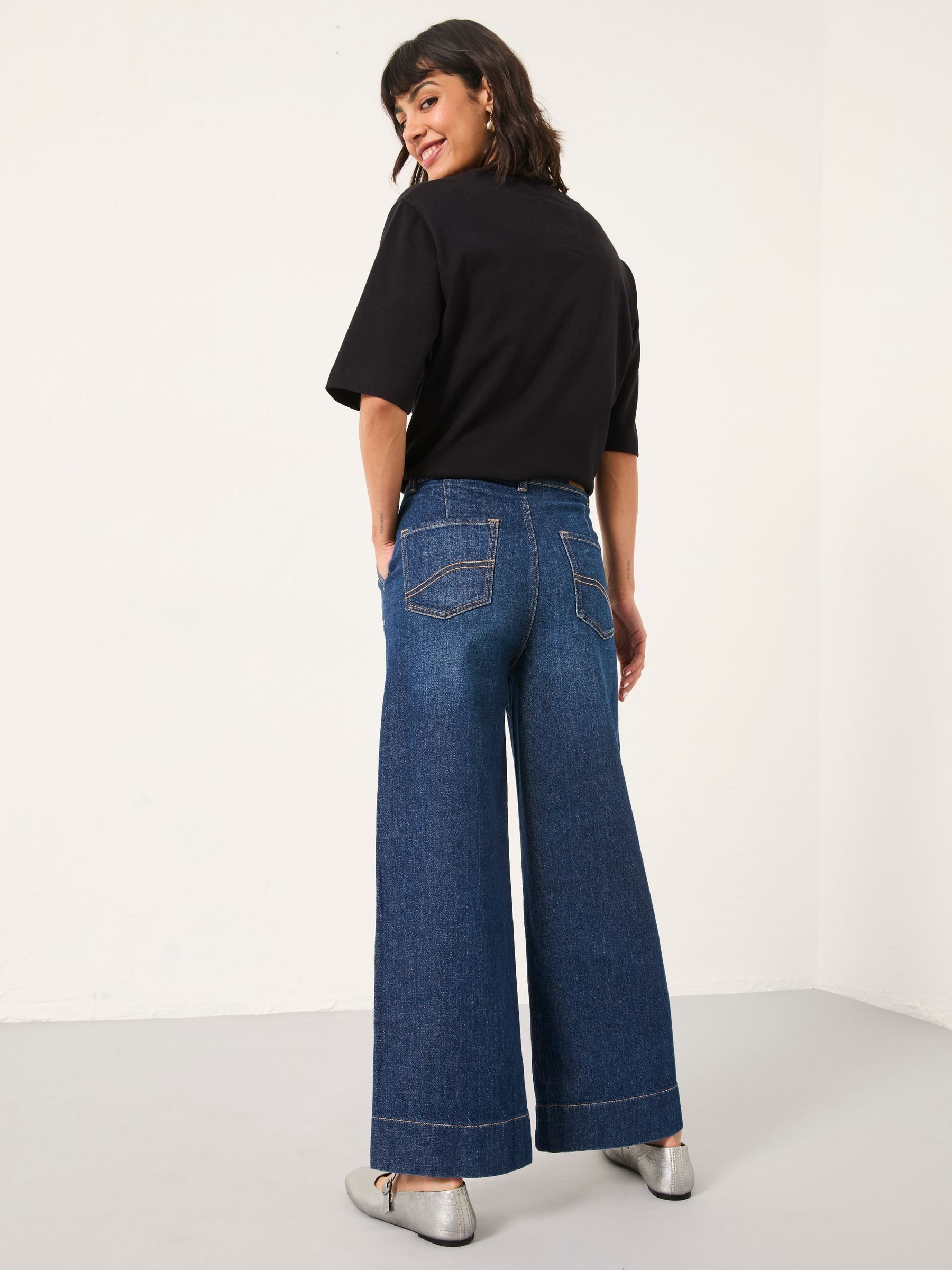 Hove Denim Dark Blue Wide Leg Crop Jeans | FatFace USA