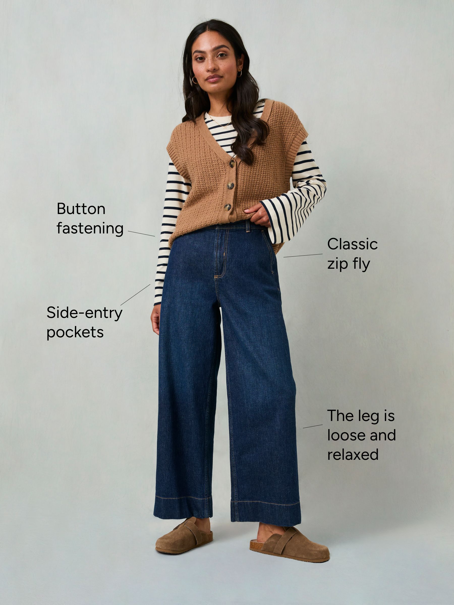 Hove Denim Dark Blue Wide Leg Crop Jeans | FatFace USA