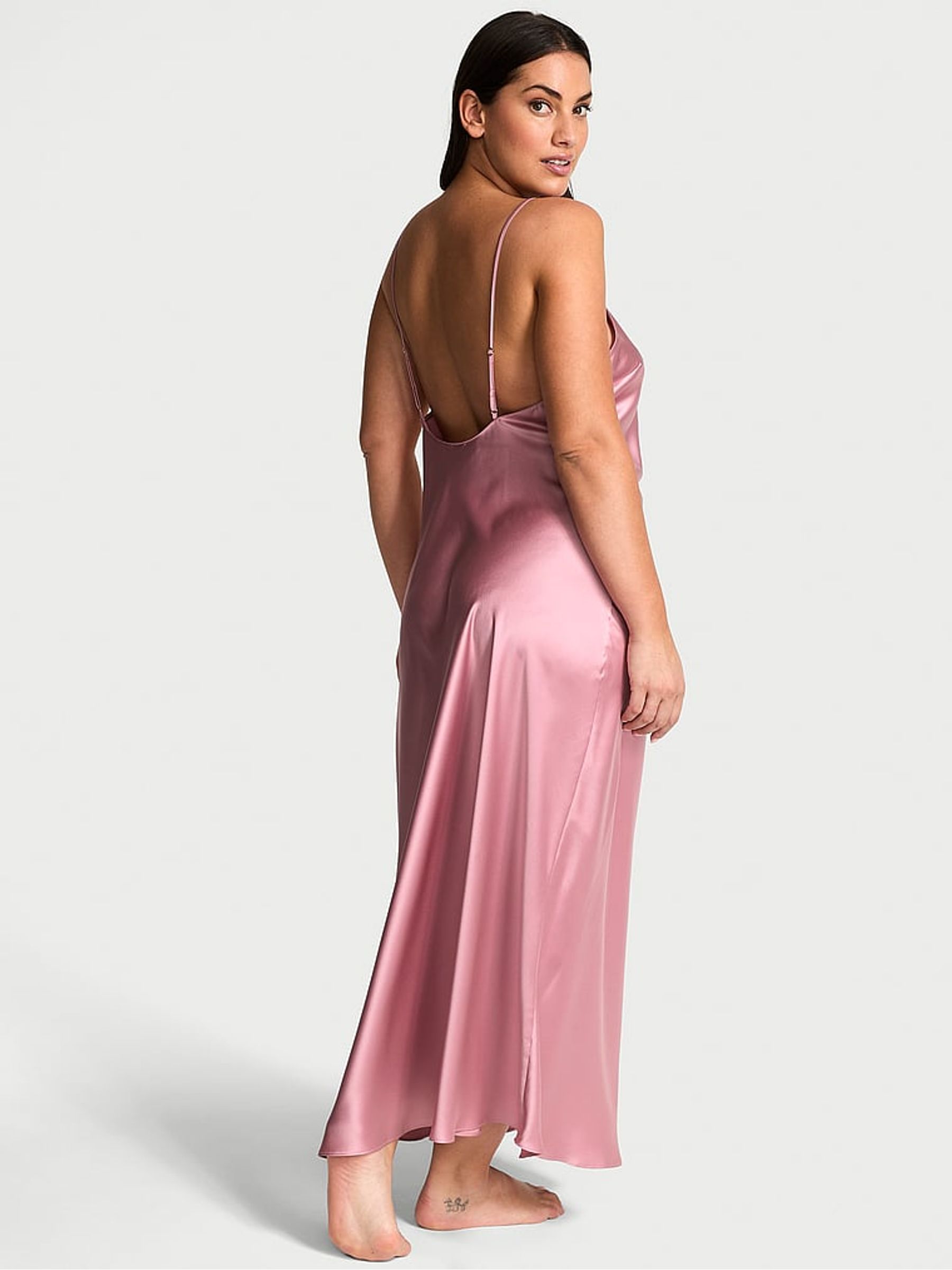 Dusk Mauve Pink Midi Satin Open Back Slip - Image 2 of 2