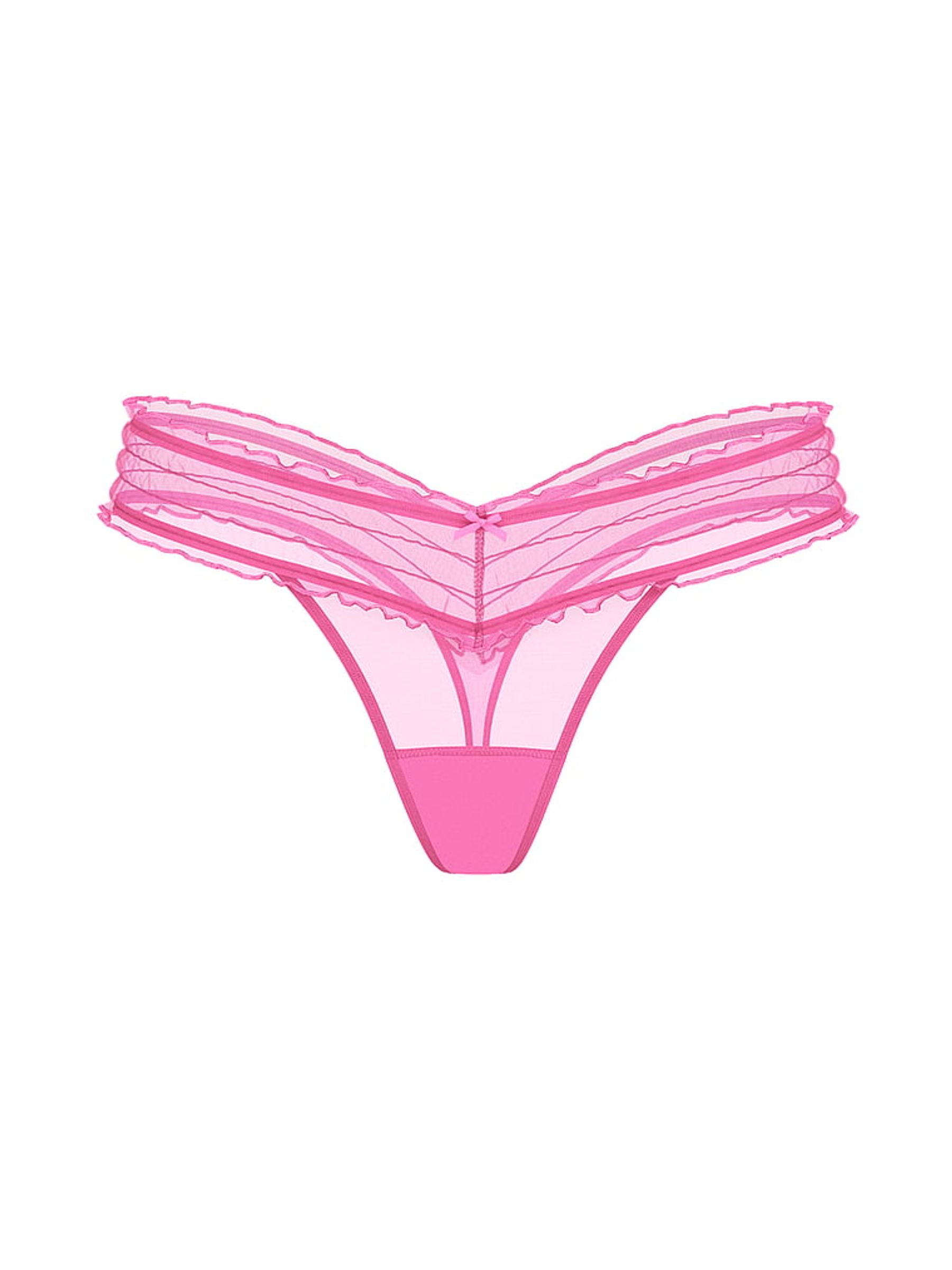 Ultra Pink Thong Smocked Mesh Knickers - Image 3 of 4