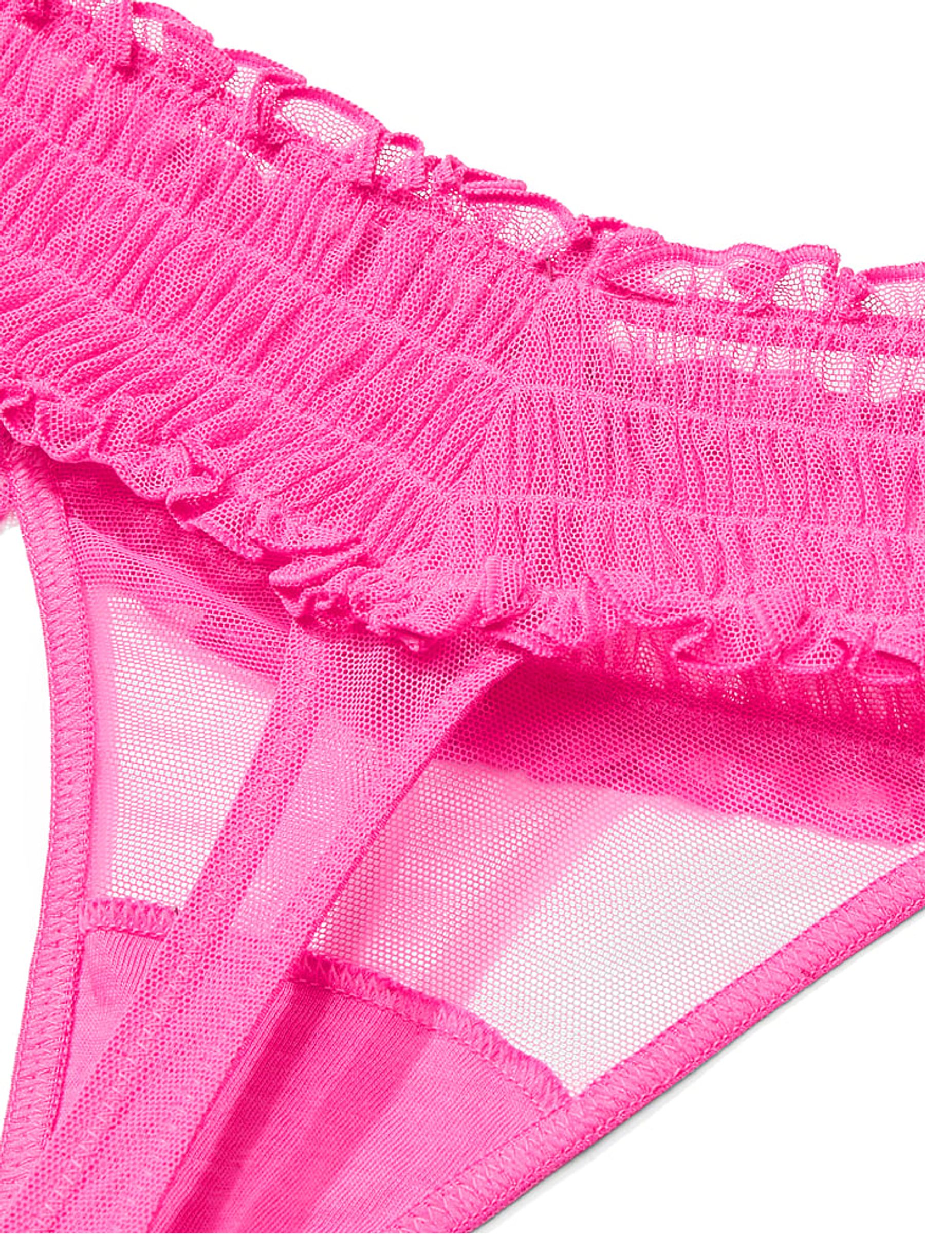 Ultra Pink Thong Smocked Mesh Knickers - Image 4 of 4